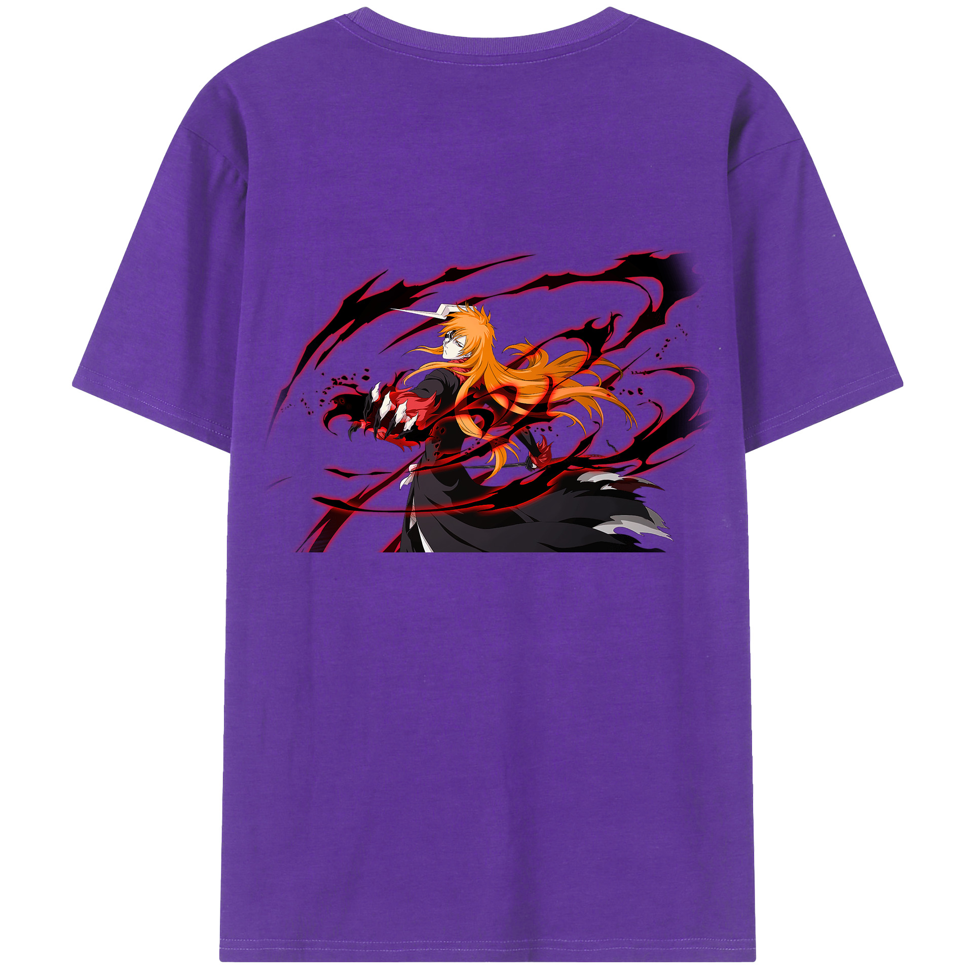 （画像用） ブリーチ 黒崎一護（くろさき いちご）BLEACH Kurosaki Ichigo 綿100％ メンズ半袖Tシャツ（バックプリント） 通気性