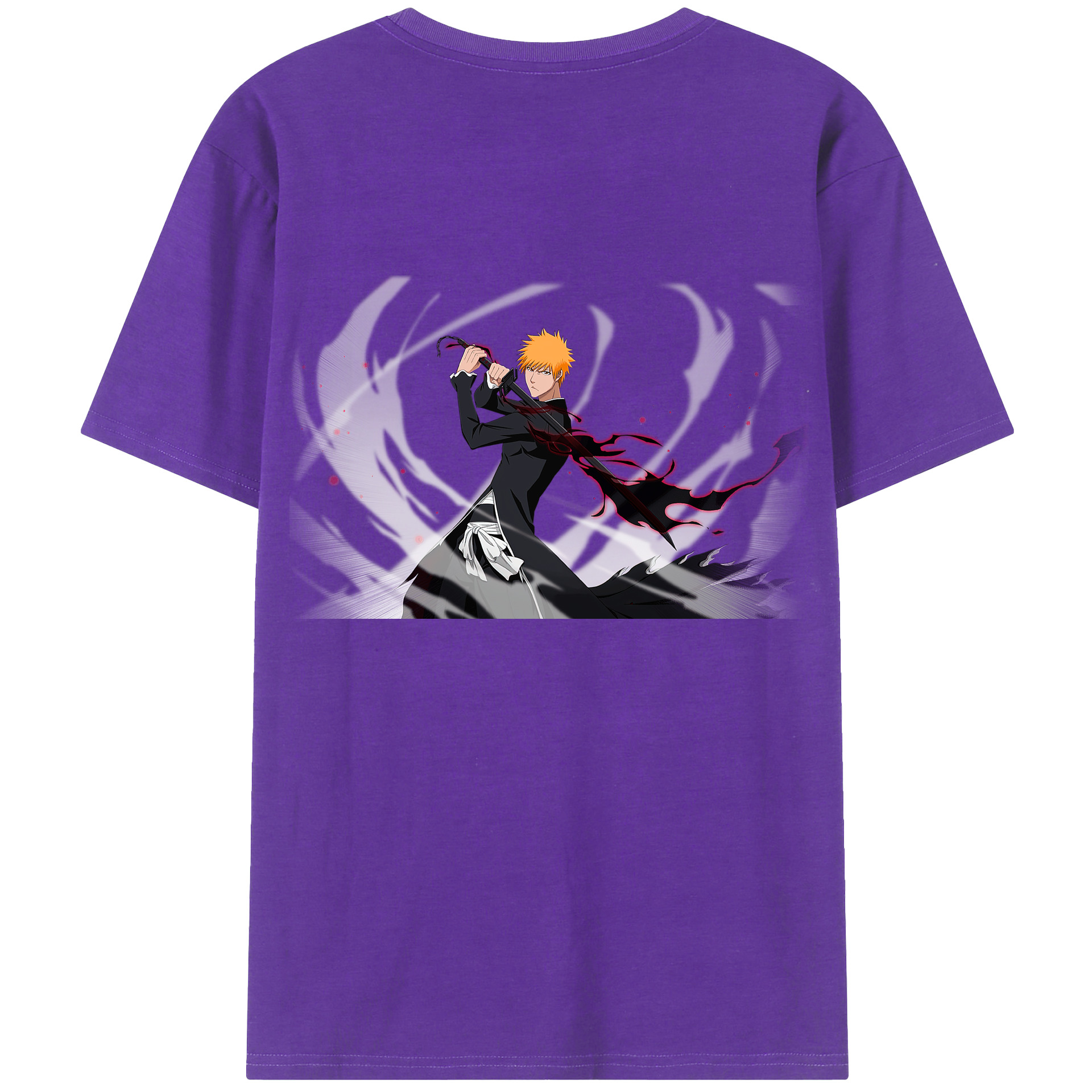 （画像用） ブリーチ 黒崎一護（くろさき いちご）BLEACH Kurosaki Ichigo 綿100％ メンズ半袖Tシャツ（バックプリント） 通気性