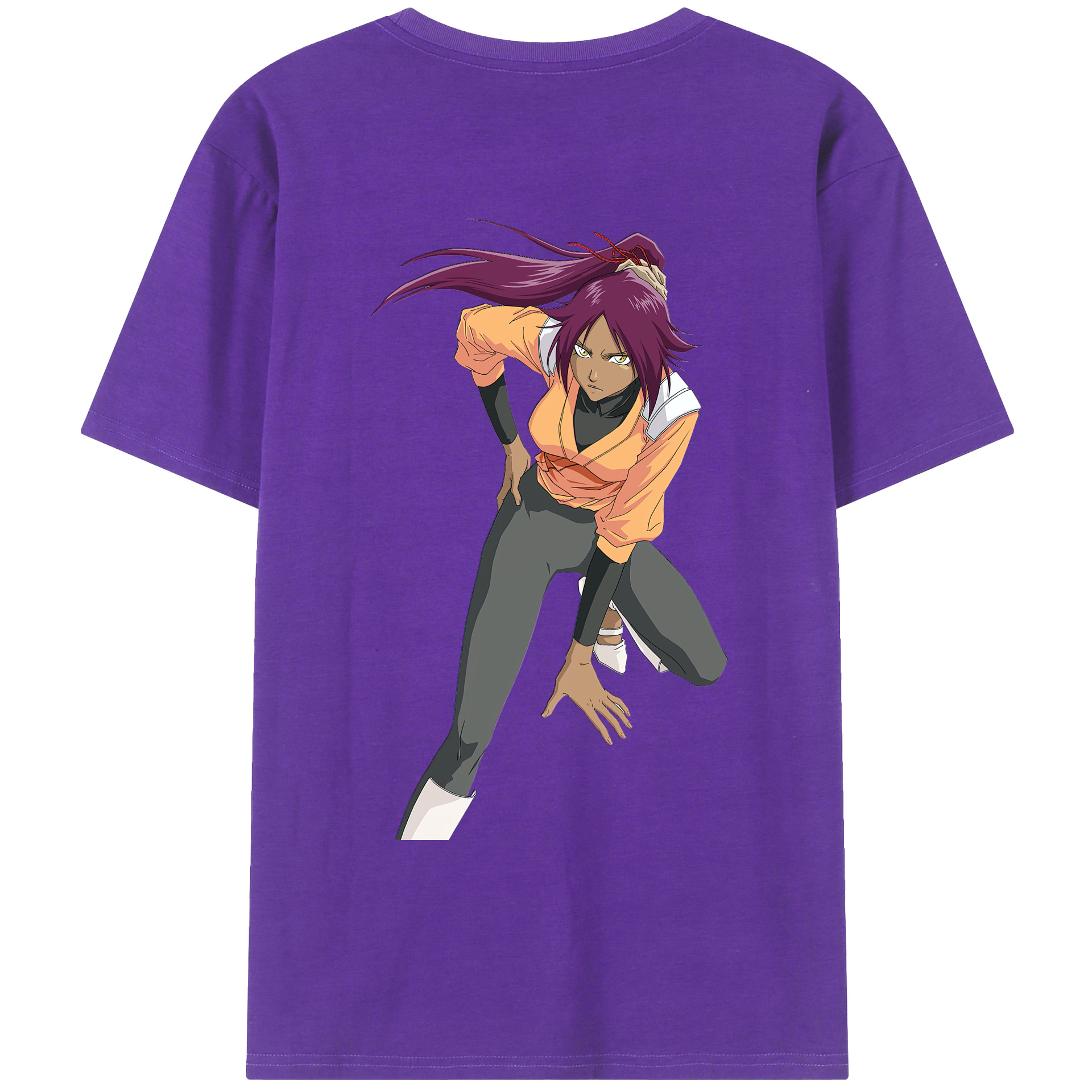 （画像用） ブリーチ 四楓院 夜一（しほういん よるいち） BLEACH Shihouin Yoruichi 綿100％ メンズ半袖Tシャツ（バックプリント） 通気性