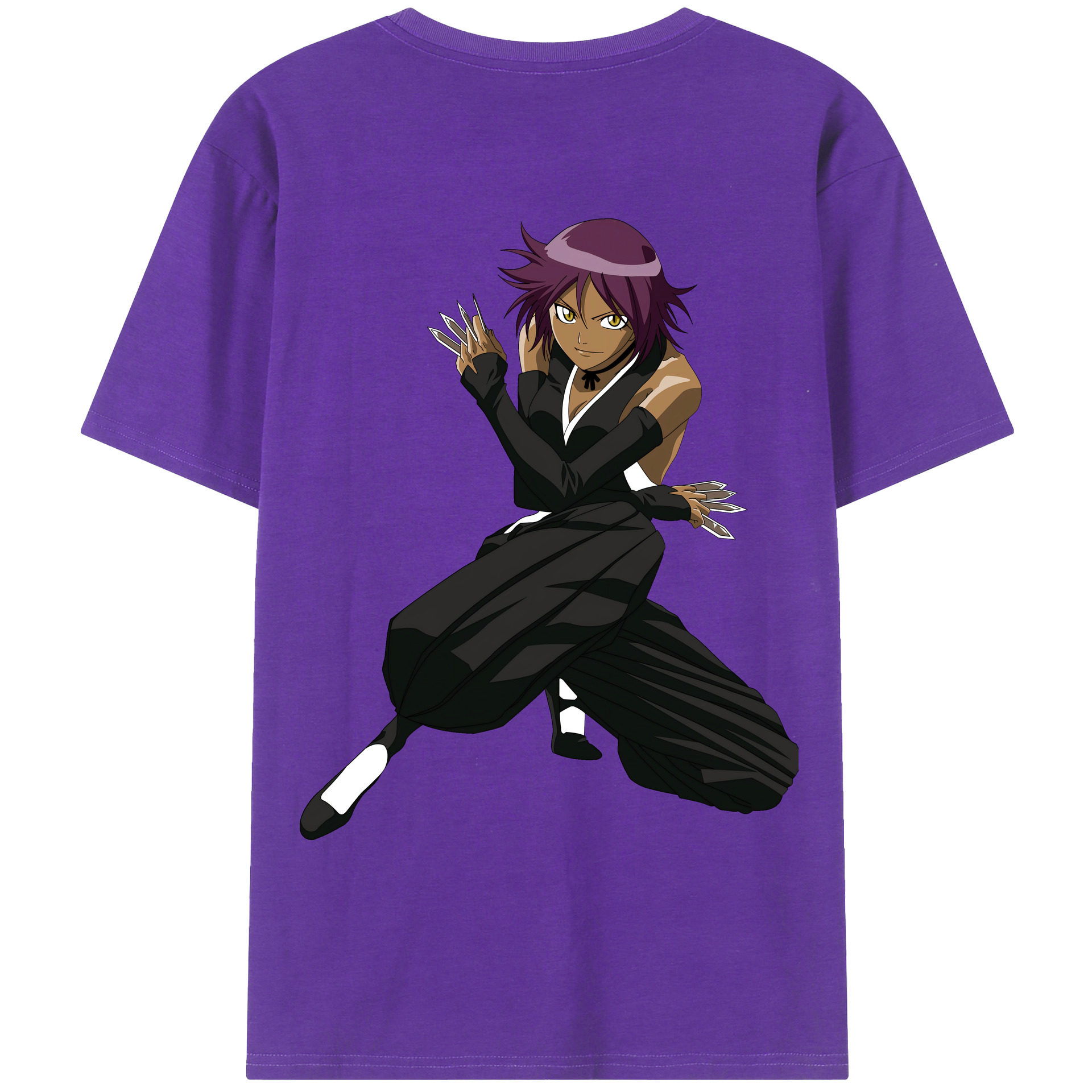 （画像用） ブリーチ 四楓院 夜一（しほういん よるいち） BLEACH Shihouin Yoruichi 綿100％ メンズ半袖Tシャツ（バックプリント） 通気性