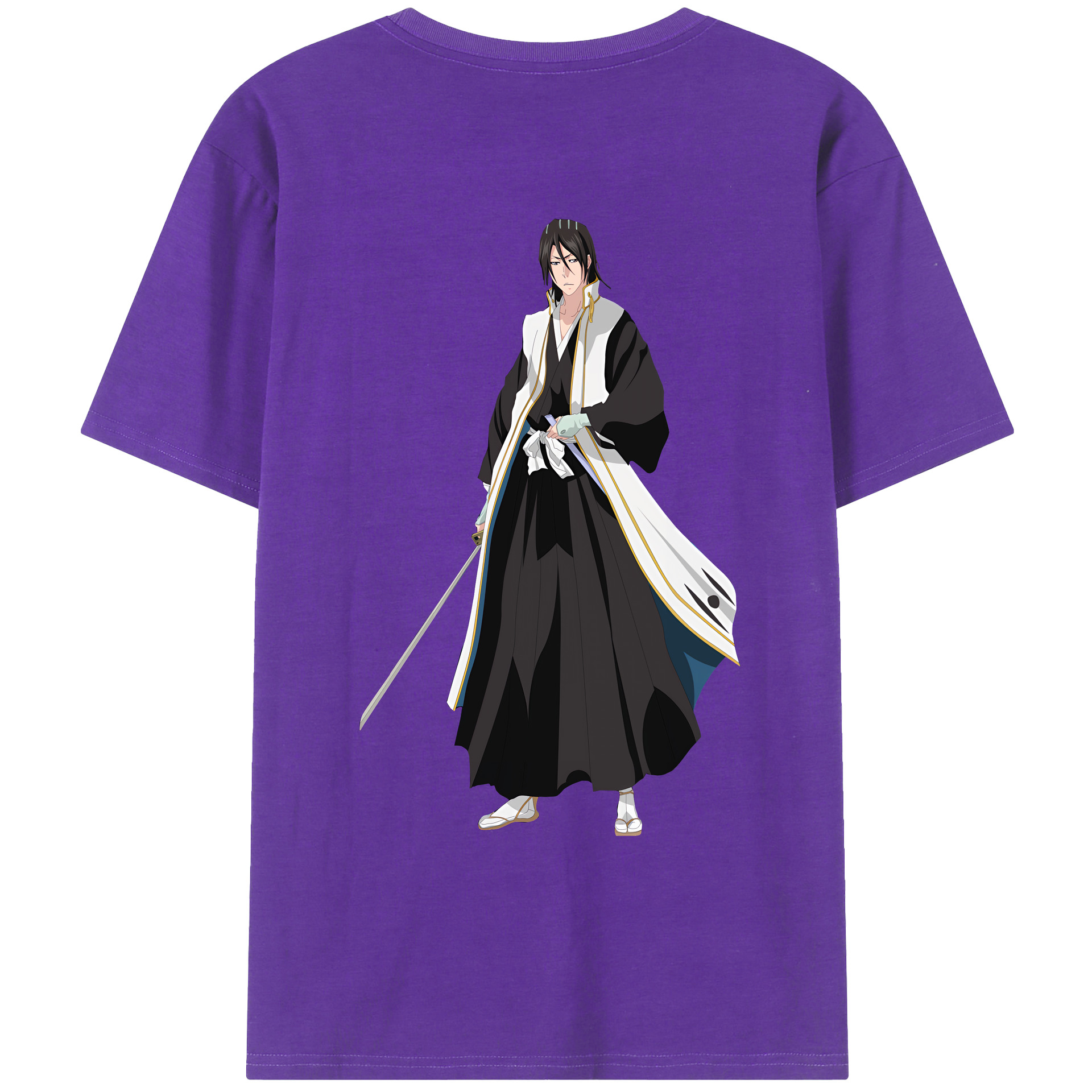 （画像用） ブリーチ くちき びゃくや BLEACH Kuchiki Byakuya 綿100％ メンズ半袖Tシャツ（バックプリント） 通気性
