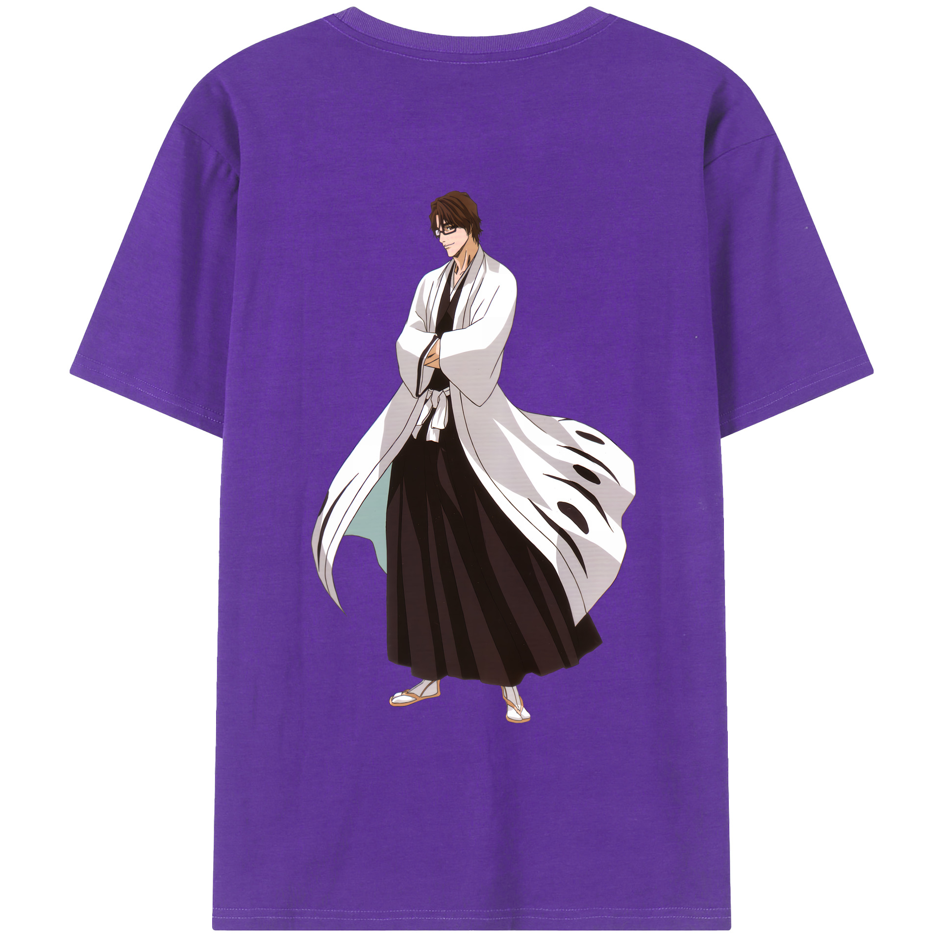 （画像用） ブリーチ 藍染 惣右介（あいぜん そうすけ） BLEACH Aizen Sousuke 綿100％ メンズ半袖Tシャツ（バックプリント） 通気性