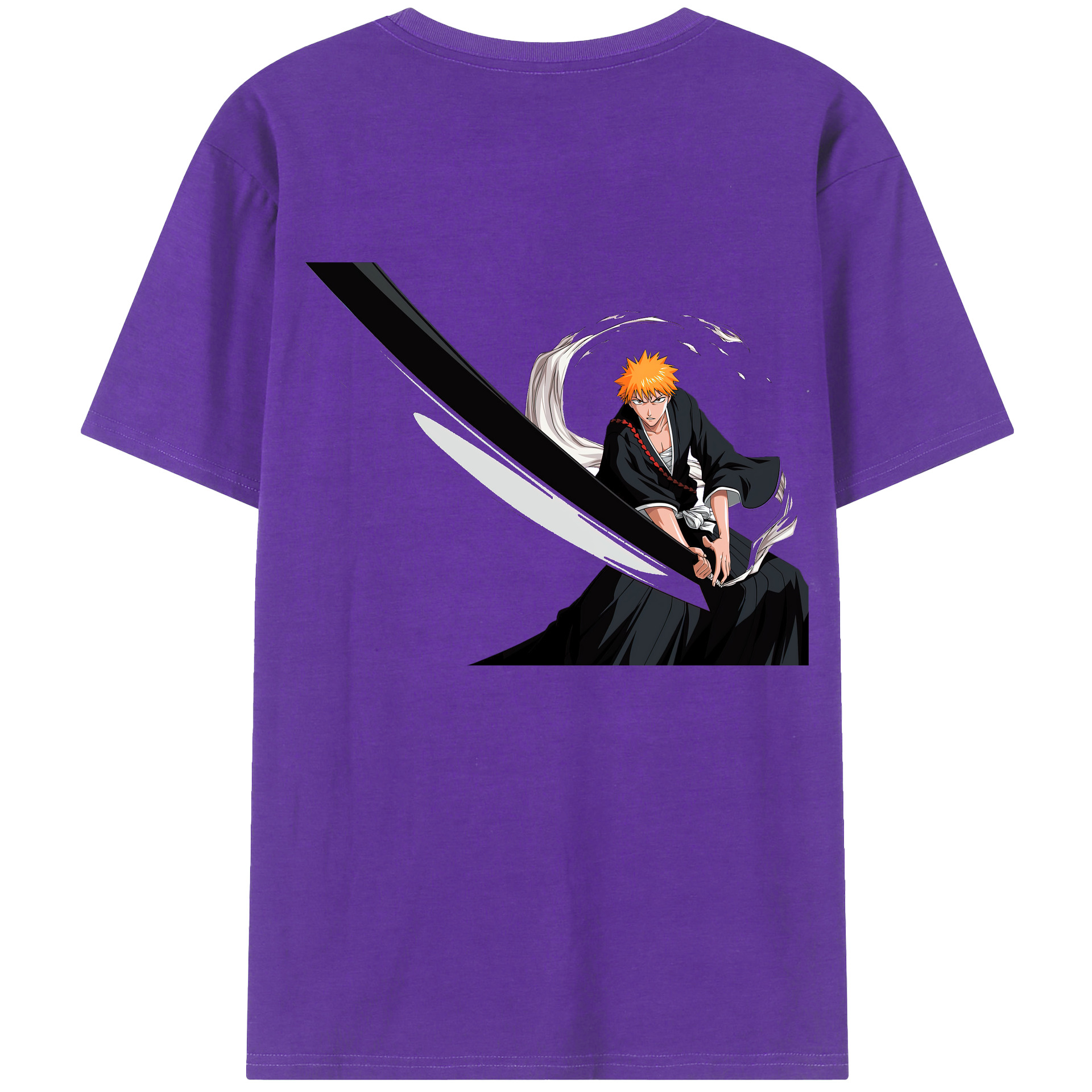 （画像用） ブリーチ 黒崎一護（くろさき いちご）BLEACH Kurosaki Ichigo 綿100％ メンズ半袖Tシャツ（バックプリント） 通気性