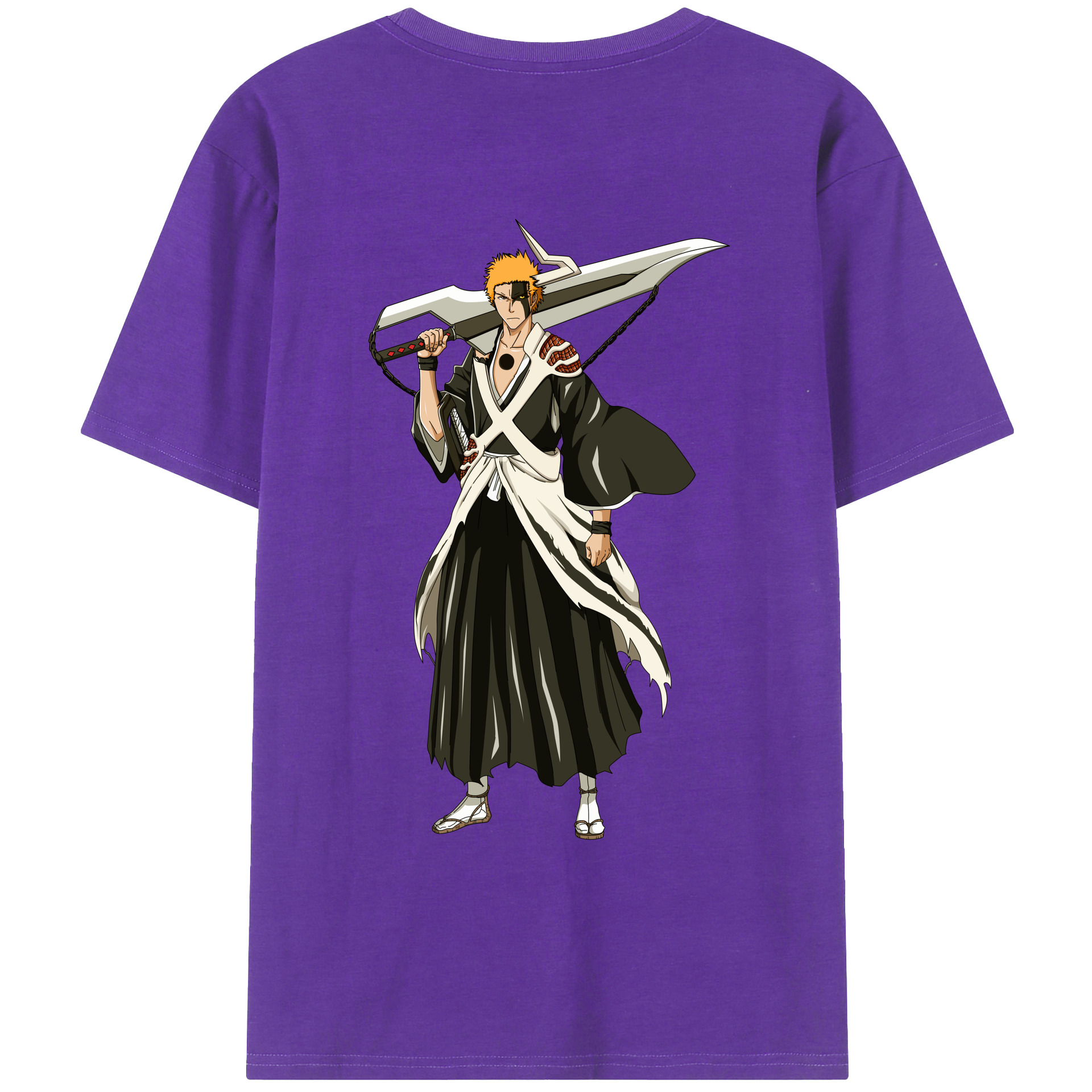（画像用） ブリーチ 黒崎一護（くろさき いちご）BLEACH Kurosaki Ichigo 綿100％ メンズ半袖Tシャツ（バックプリント） 通気性