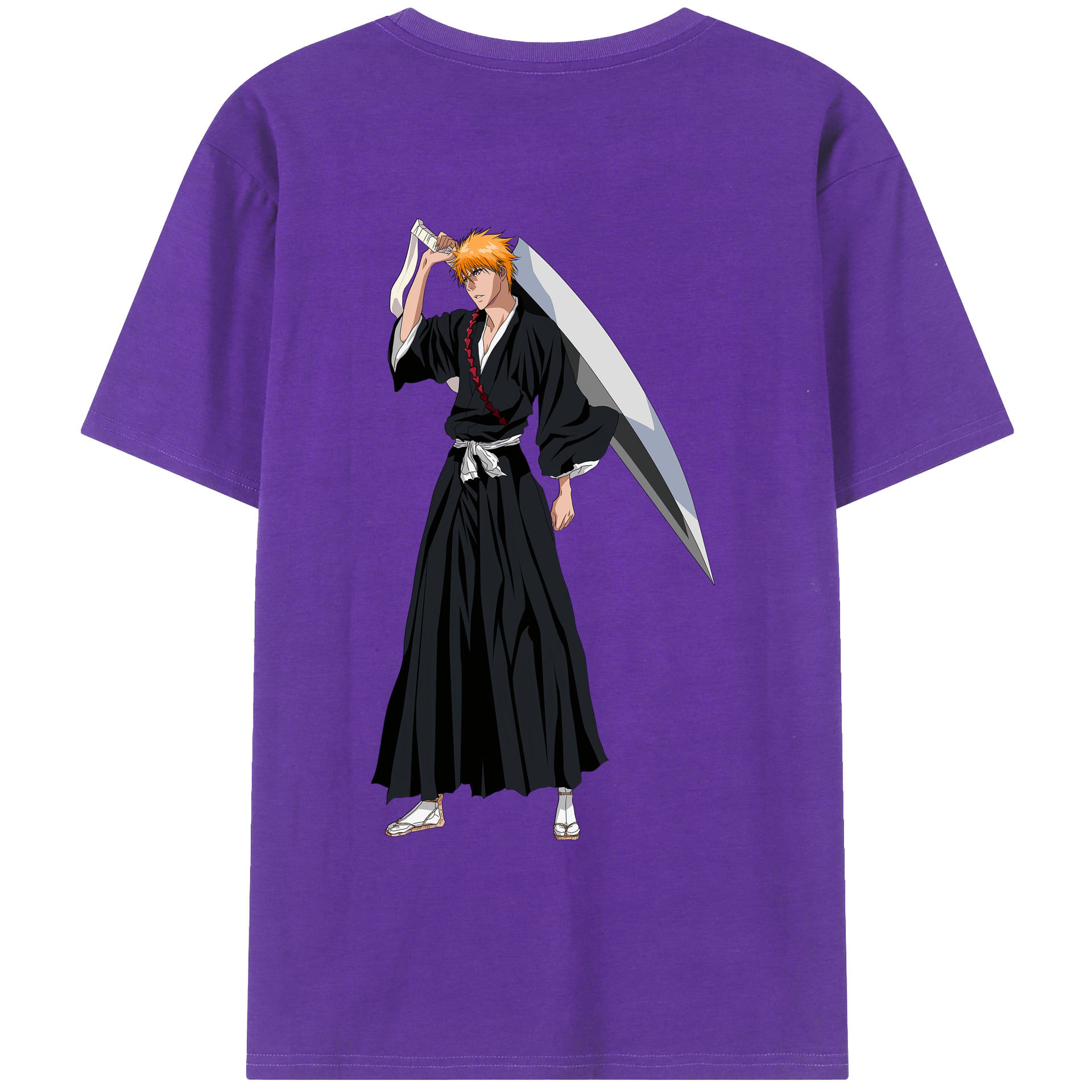 （画像用） ブリーチ 黒崎一護（くろさき いちご）BLEACH Kurosaki Ichigo 綿100％ メンズ半袖Tシャツ（バックプリント） 通気性