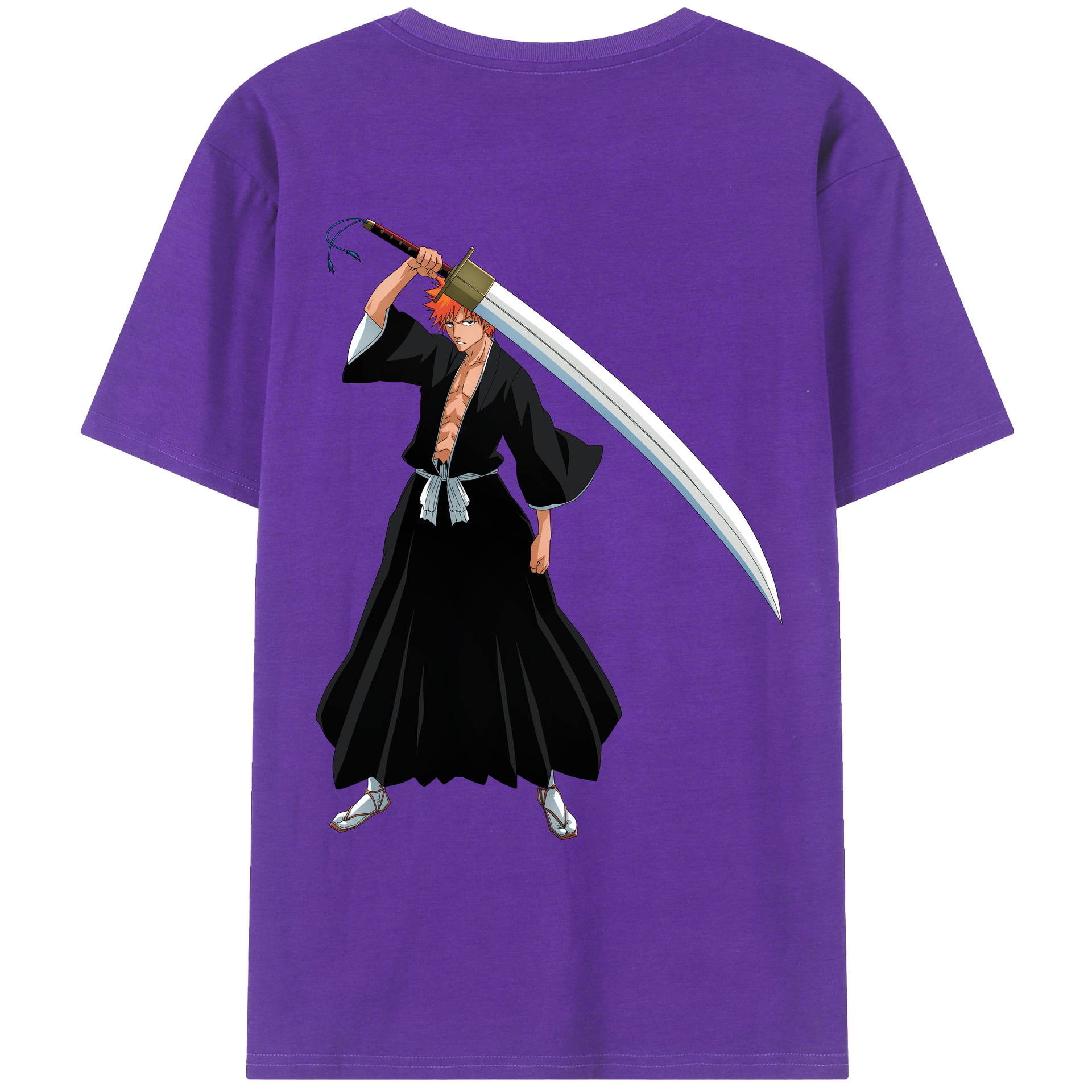 （画像用） ブリーチ 黒崎一護（くろさき いちご）BLEACH Kurosaki Ichigo 綿100％ メンズ半袖Tシャツ（バックプリント） 通気性