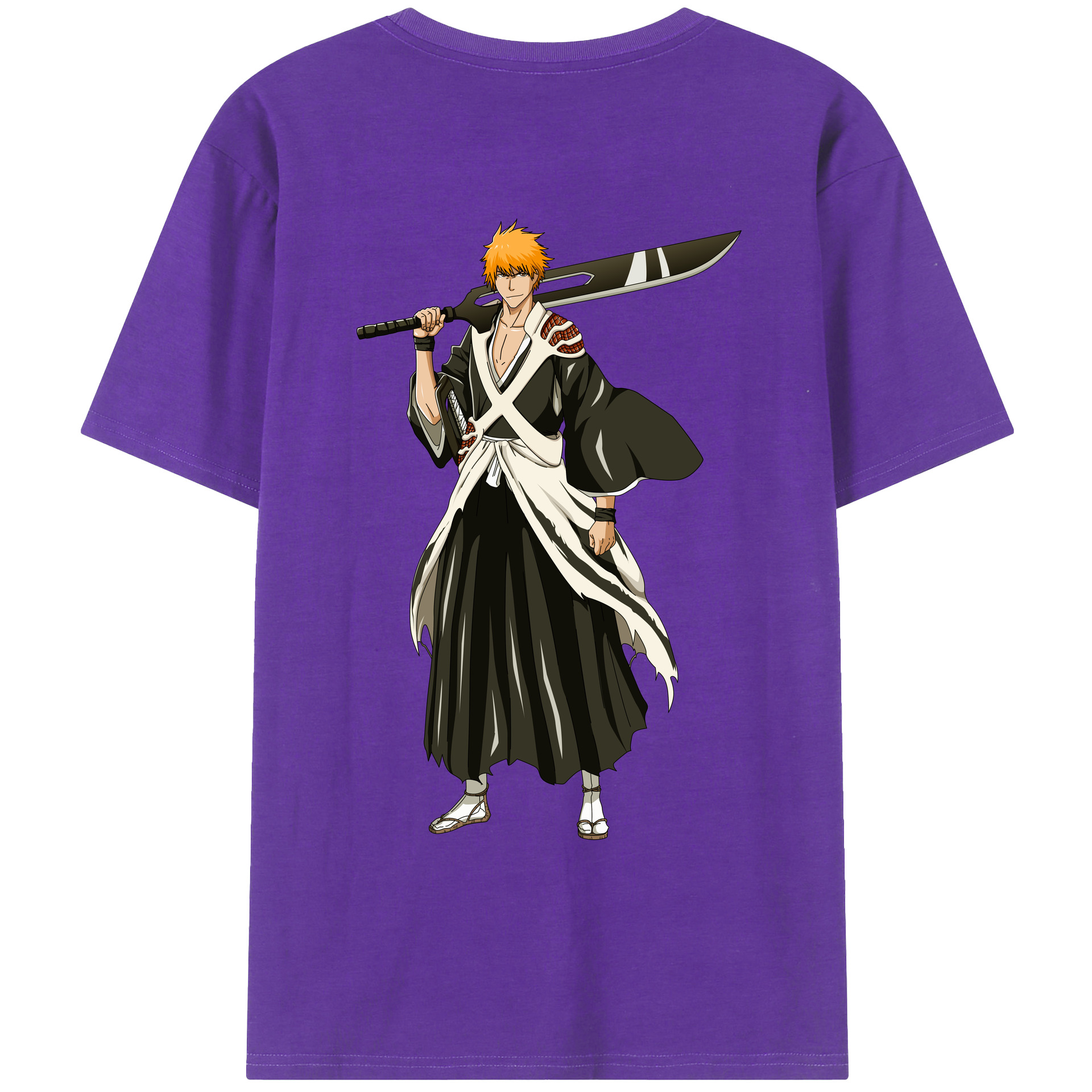（画像用） ブリーチ 黒崎一護（くろさき いちご）BLEACH Kurosaki Ichigo 綿100％ メンズ半袖Tシャツ（バックプリント） 通気性