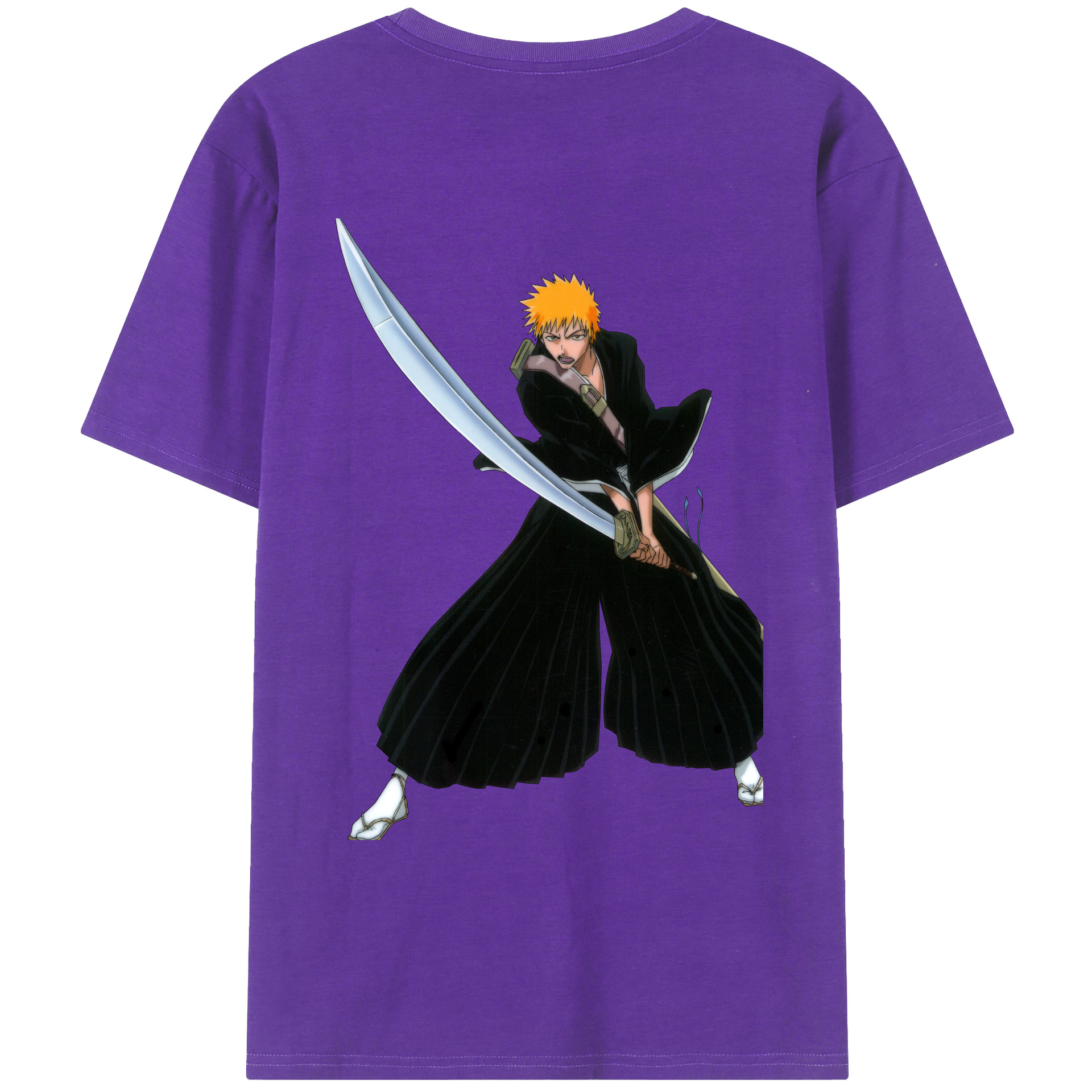 （画像用） ブリーチ 黒崎一護（くろさき いちご）BLEACH Kurosaki Ichigo 綿100％ メンズ半袖Tシャツ（バックプリント） 通気性