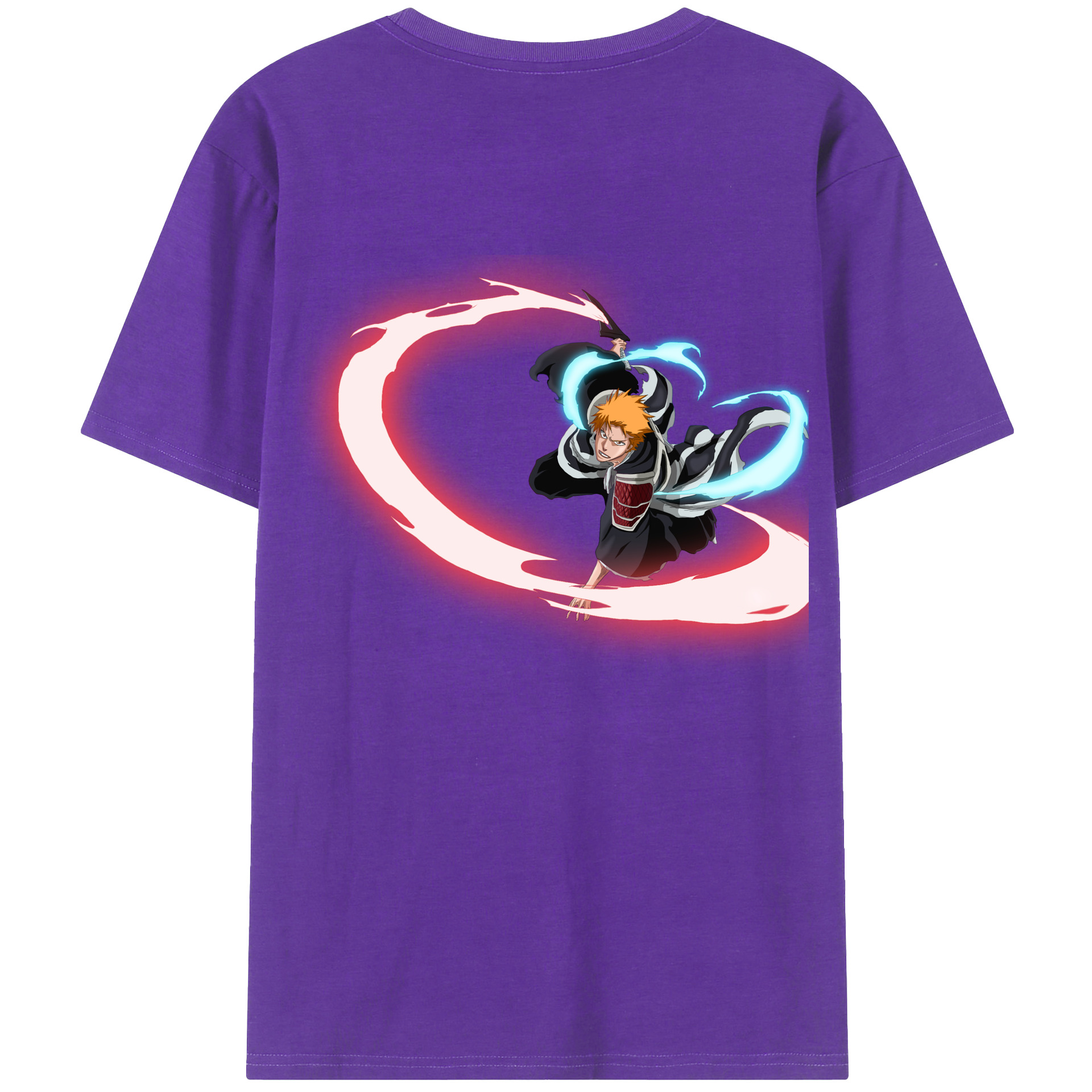 （画像用） ブリーチ 黒崎一護（くろさき いちご）BLEACH Kurosaki Ichigo 綿100％ メンズ半袖Tシャツ（バックプリント） 通気性