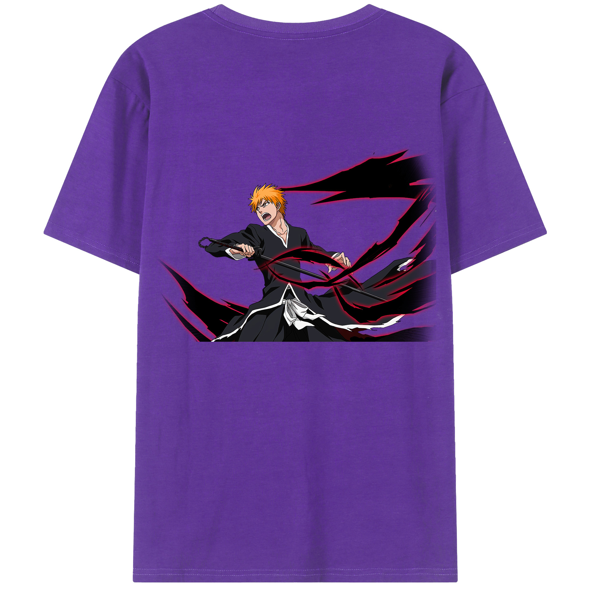 （画像用） ブリーチ 黒崎一護（くろさき いちご）BLEACH Kurosaki Ichigo 綿100％ メンズ半袖Tシャツ（バックプリント） 通気性