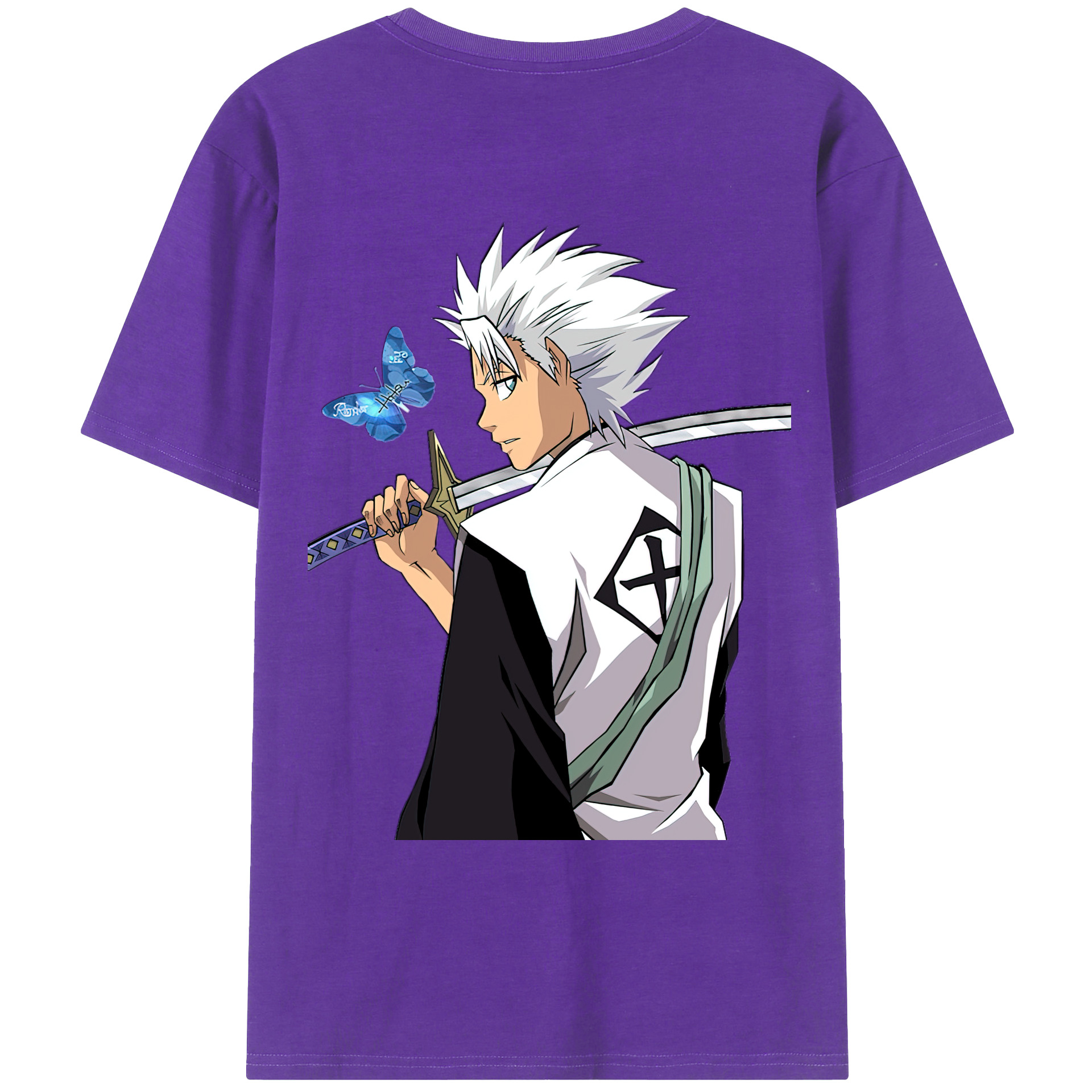 （画像用） ブリーチ 日番谷冬獅郎（ひつがや とうしろう） BLEACH Hitsugaya Toushirou 綿100％ メンズ半袖Tシャツ（バックプリント） 通気性