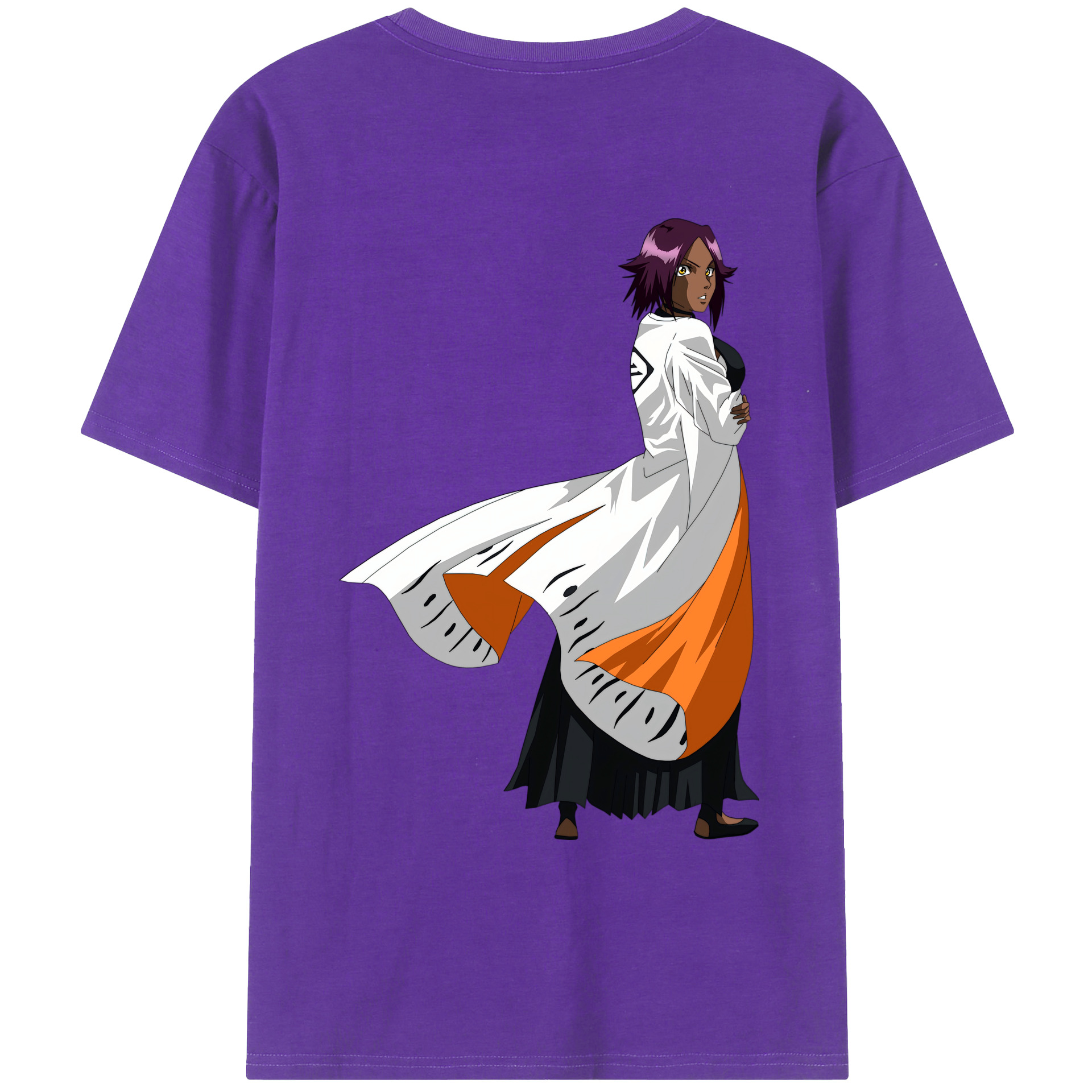 （画像用） ブリーチ 四楓院 夜一（しほういん よるいち） BLEACH Shihouin Yoruichi 綿100％ メンズ半袖Tシャツ（バックプリント） 通気性