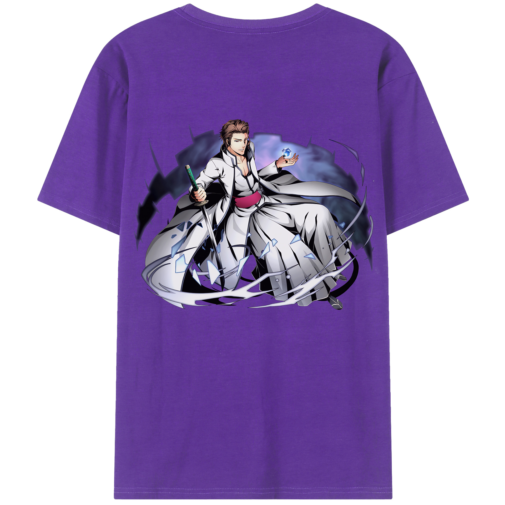 （画像用） ブリーチ 藍染 惣右介（あいぜん そうすけ） BLEACH Aizen Sousuke 綿100％ メンズ半袖Tシャツ（バックプリント） 通気性
