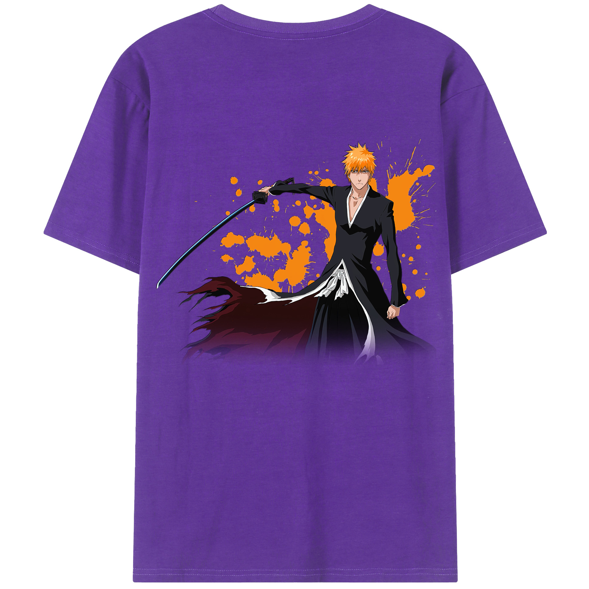 （画像用） ブリーチ 黒崎一護（くろさき いちご）BLEACH Kurosaki Ichigo 綿100％ メンズ半袖Tシャツ（バックプリント） 通気性