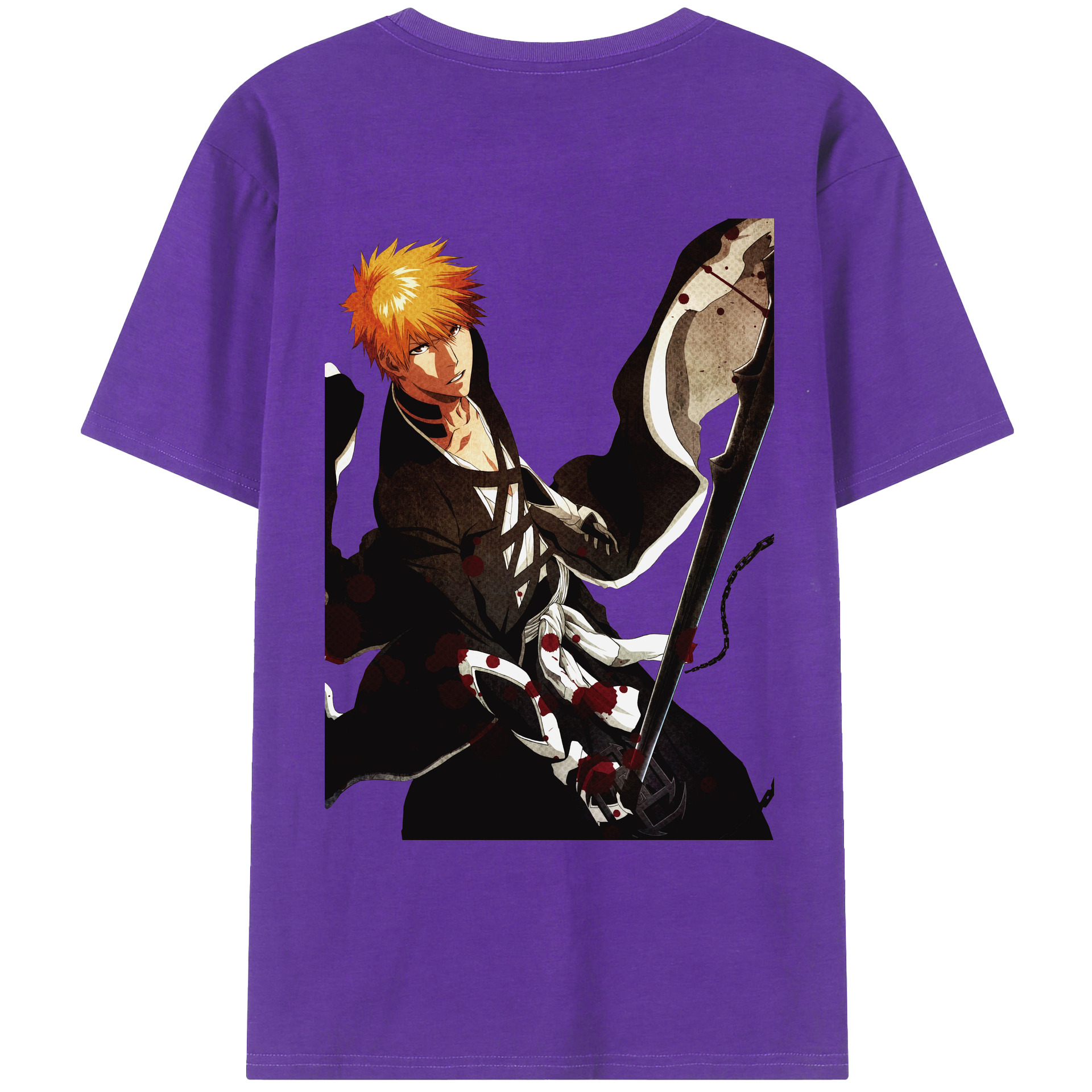 （画像用） ブリーチ 黒崎一護（くろさき いちご）BLEACH Kurosaki Ichigo 綿100％ メンズ半袖Tシャツ（バックプリント） 通気性