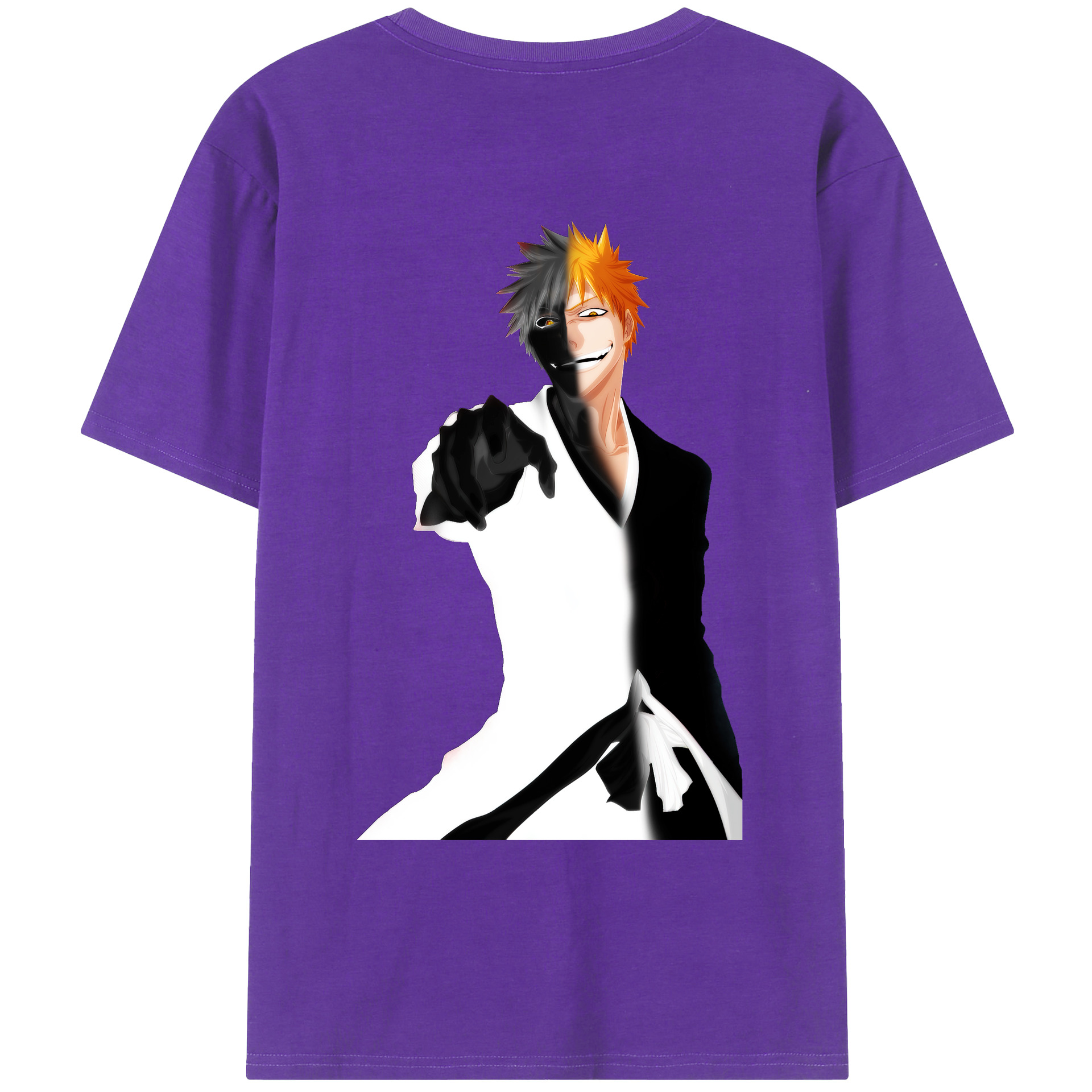 （画像用） ブリーチ 黒崎一護（くろさき いちご）BLEACH Kurosaki Ichigo 綿100％ メンズ半袖Tシャツ（バックプリント） 通気性