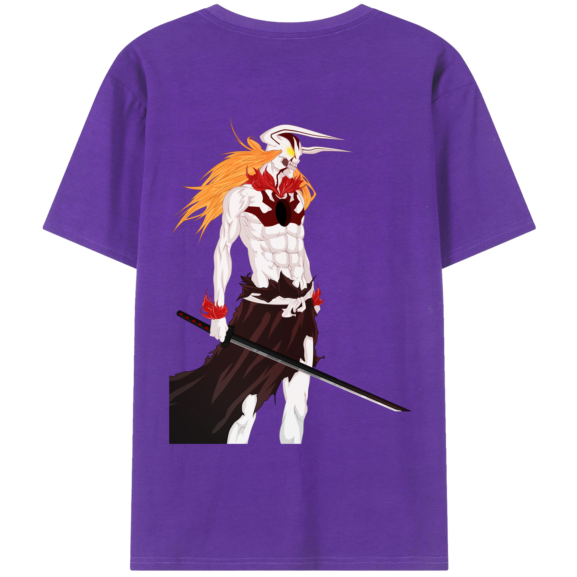 （画像用） ブリーチ 黒崎一護（くろさき いちご）BLEACH Kurosaki Ichigo 綿100％ メンズ半袖Tシャツ（バックプリント） 通気性