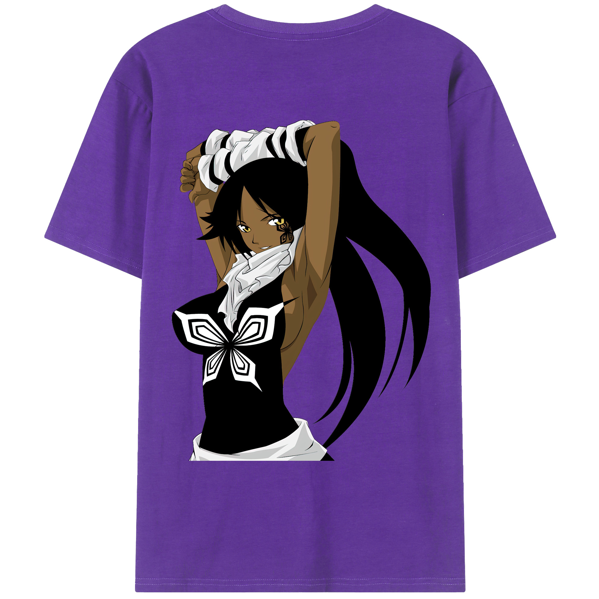 （画像用） ブリーチ 四楓院 夜一（しほういん よるいち） BLEACH Shihouin Yoruichi 綿100％ メンズ半袖Tシャツ（バックプリント） 通気性