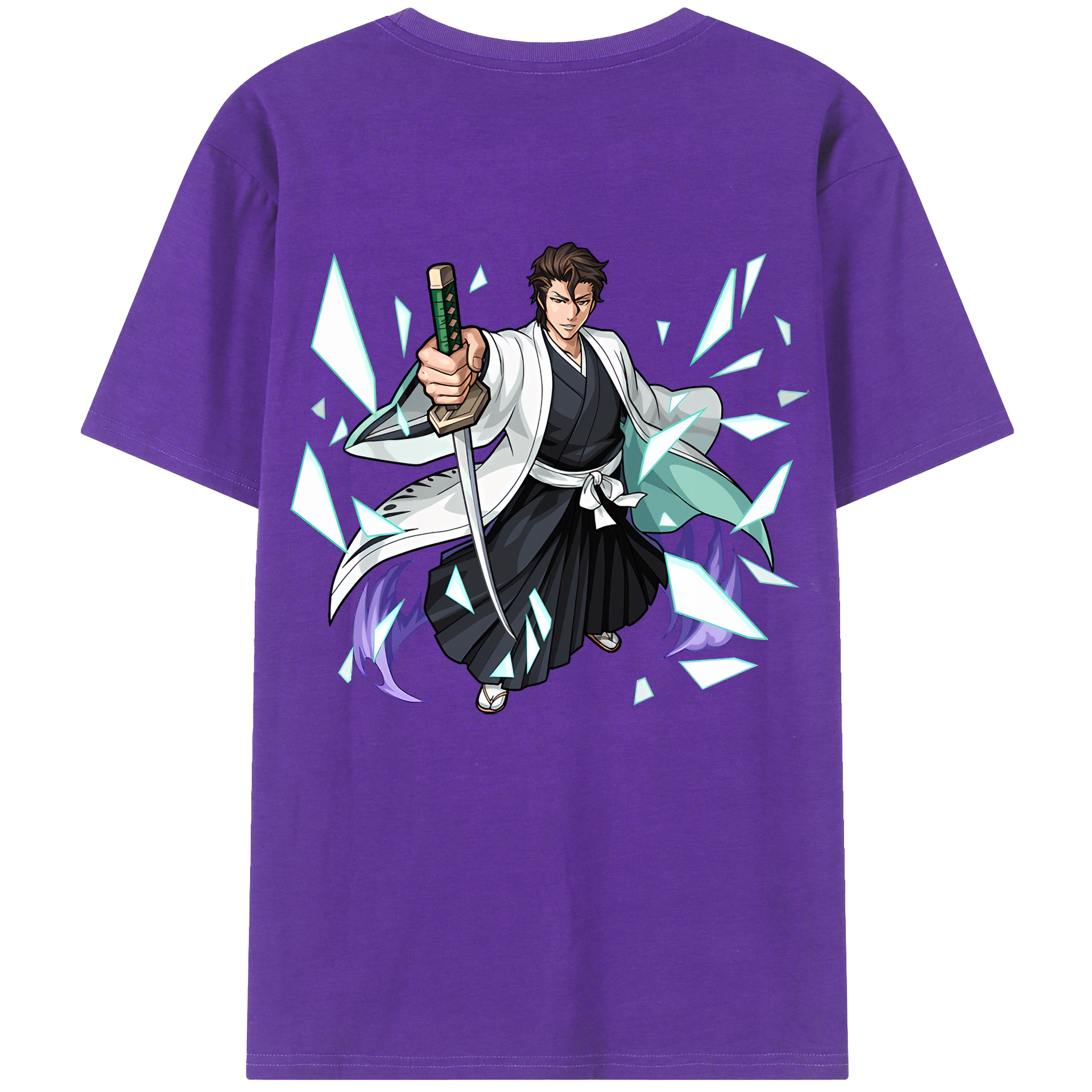 （画像用） ブリーチ 藍染 惣右介（あいぜん そうすけ） BLEACH Aizen Sousuke 綿100％ メンズ半袖Tシャツ（バックプリント） 通気性