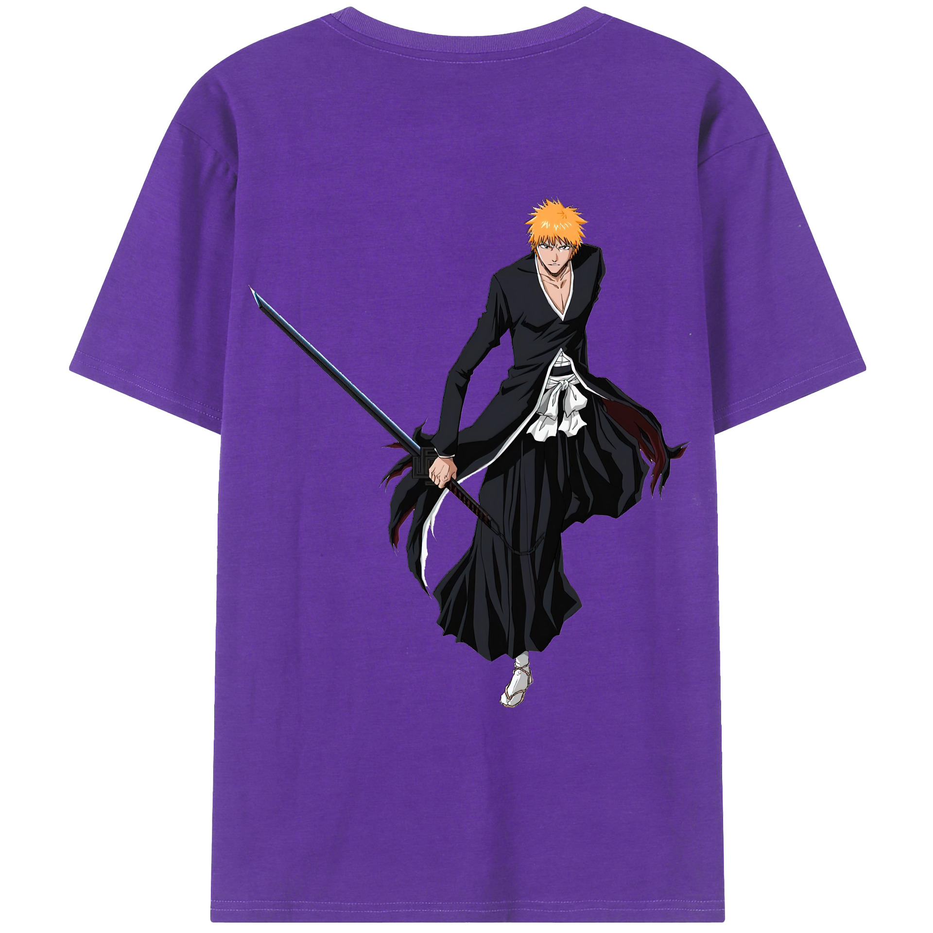 （画像用） ブリーチ 黒崎一護（くろさき いちご）BLEACH Kurosaki Ichigo 綿100％ メンズ半袖Tシャツ（バックプリント） 通気性