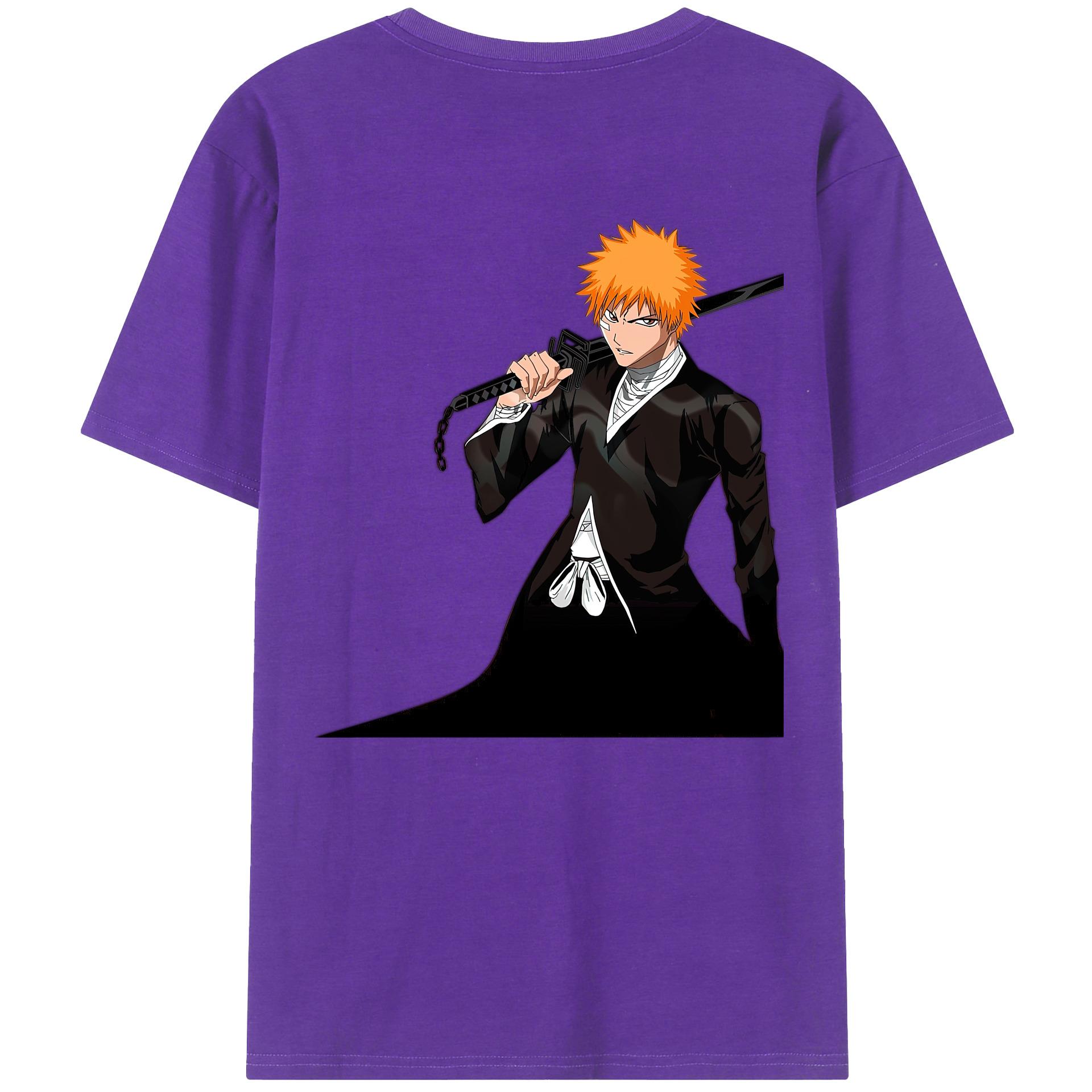 （画像用） ブリーチ 黒崎一護（くろさき いちご）BLEACH Kurosaki Ichigo 綿100％ メンズ半袖Tシャツ（バックプリント） 通気性