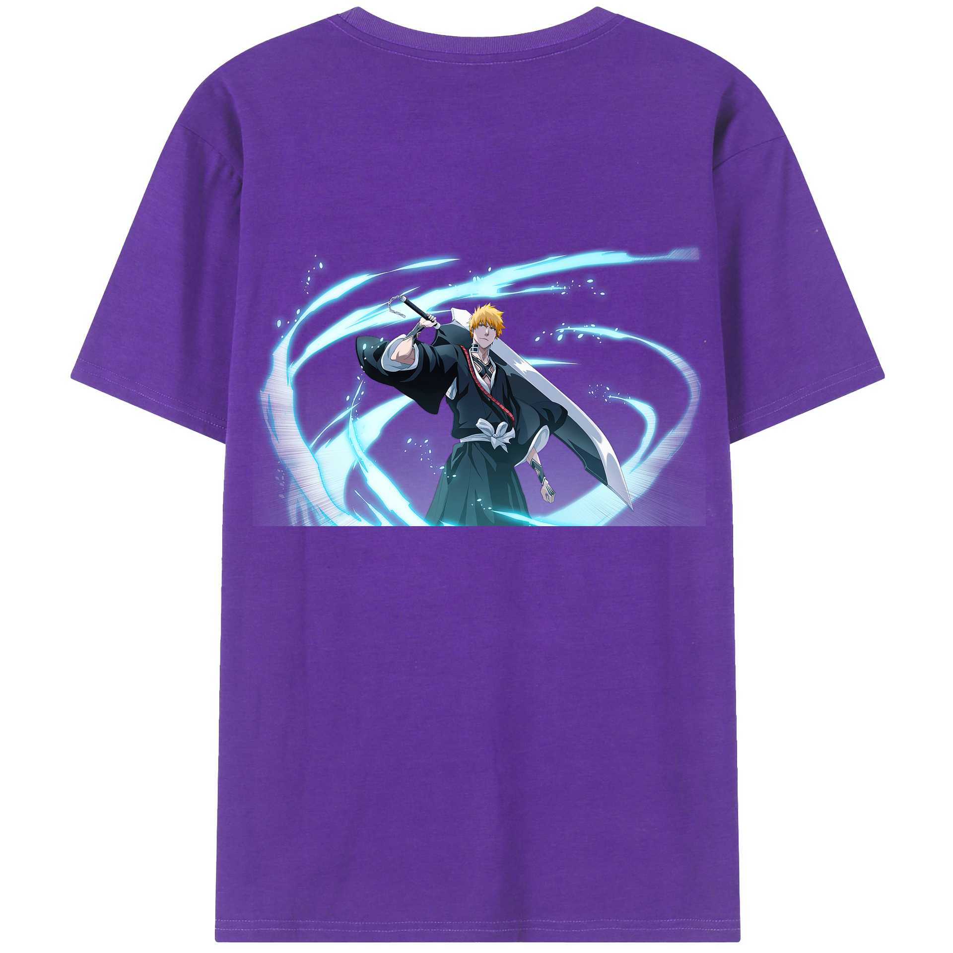 （画像用） ブリーチ 黒崎一護（くろさき いちご）BLEACH Kurosaki Ichigo 綿100％ メンズ半袖Tシャツ（バックプリント） 通気性