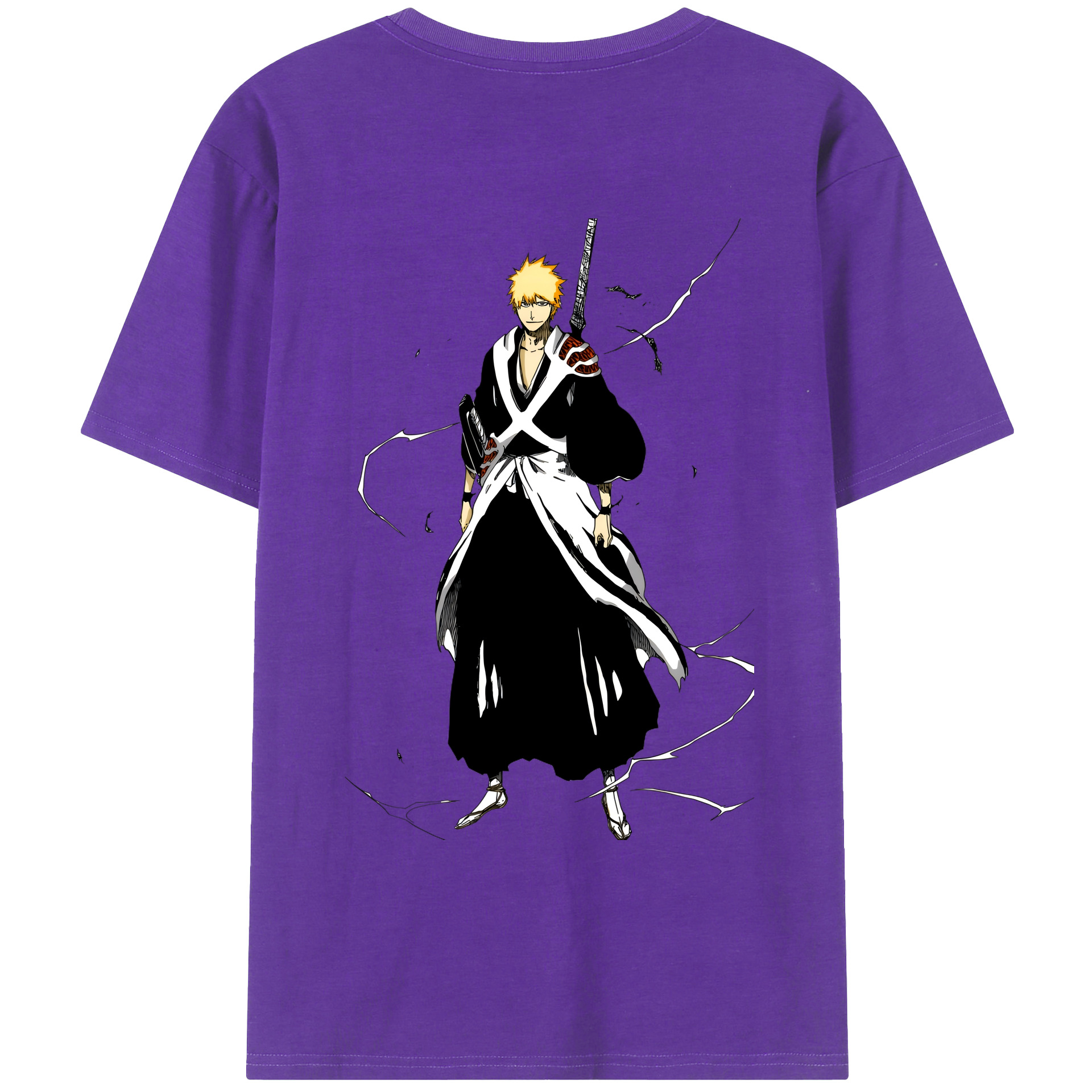 （画像用） ブリーチ 黒崎一護（くろさき いちご）BLEACH Kurosaki Ichigo 綿100％ メンズ半袖Tシャツ（バックプリント） 通気性