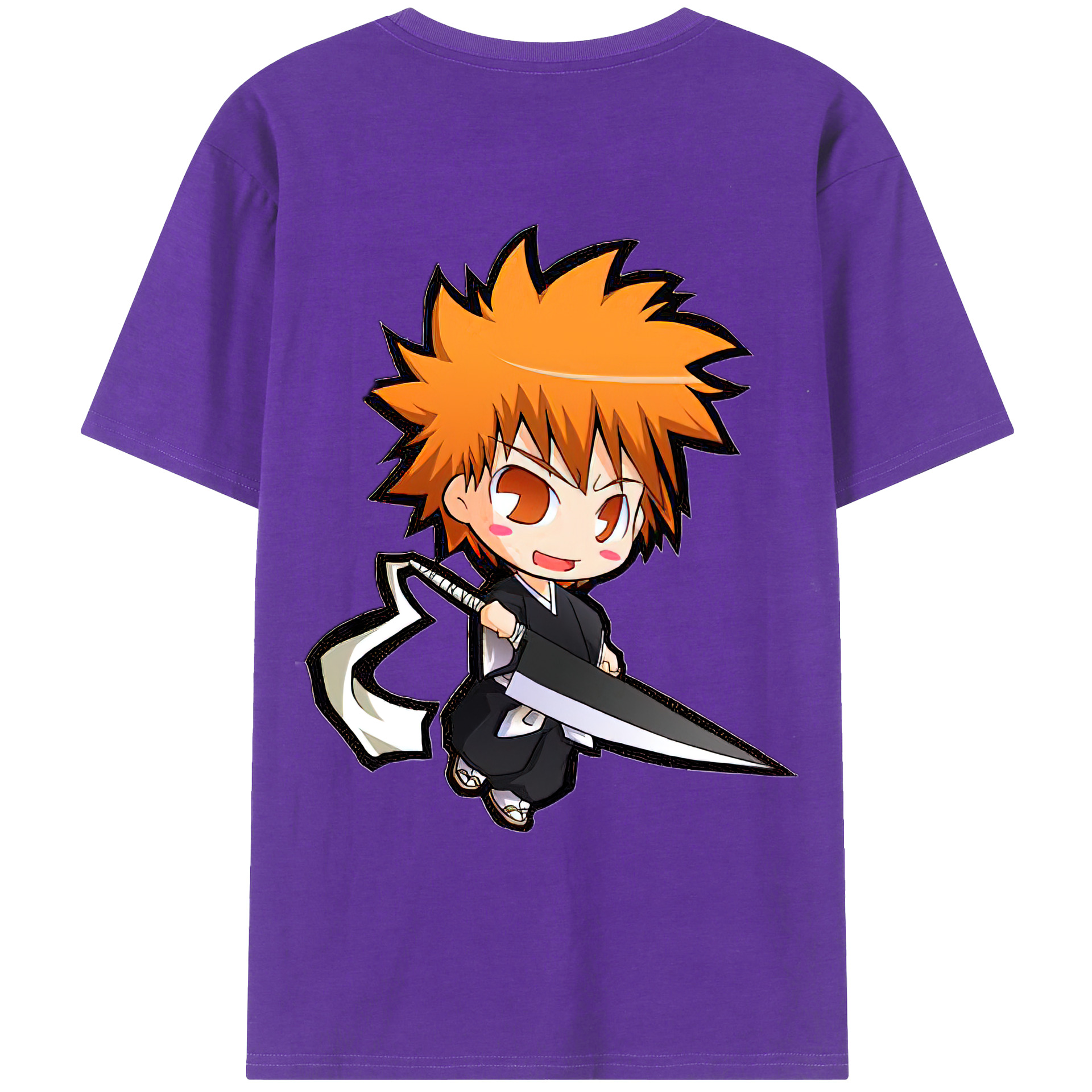 （画像用） ブリーチ 黒崎一護（くろさき いちご）BLEACH Kurosaki Ichigo 綿100％ メンズ半袖Tシャツ（バックプリント） 通気性