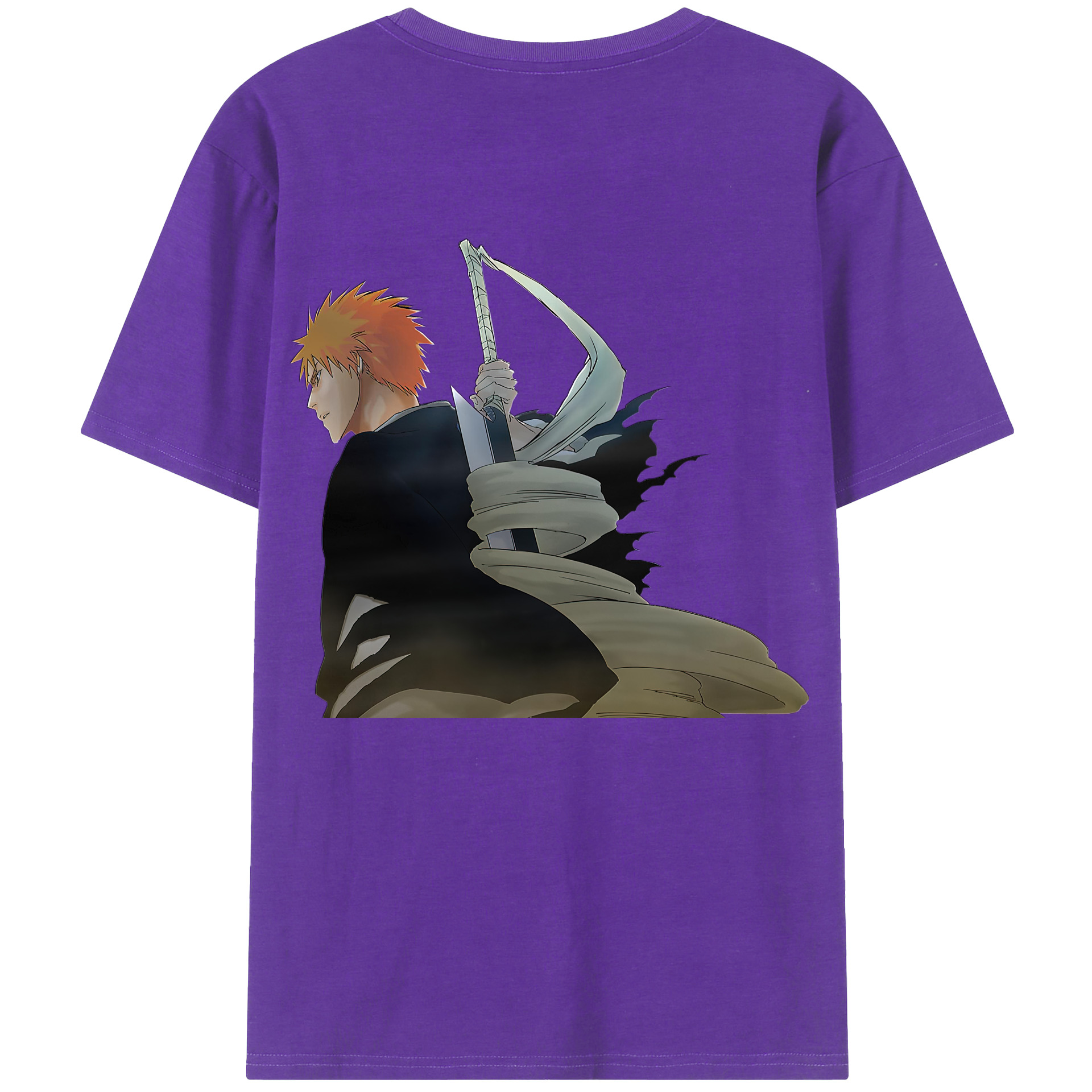 （画像用） ブリーチ 黒崎一護（くろさき いちご）BLEACH Kurosaki Ichigo 綿100％ メンズ半袖Tシャツ（バックプリント） 通気性