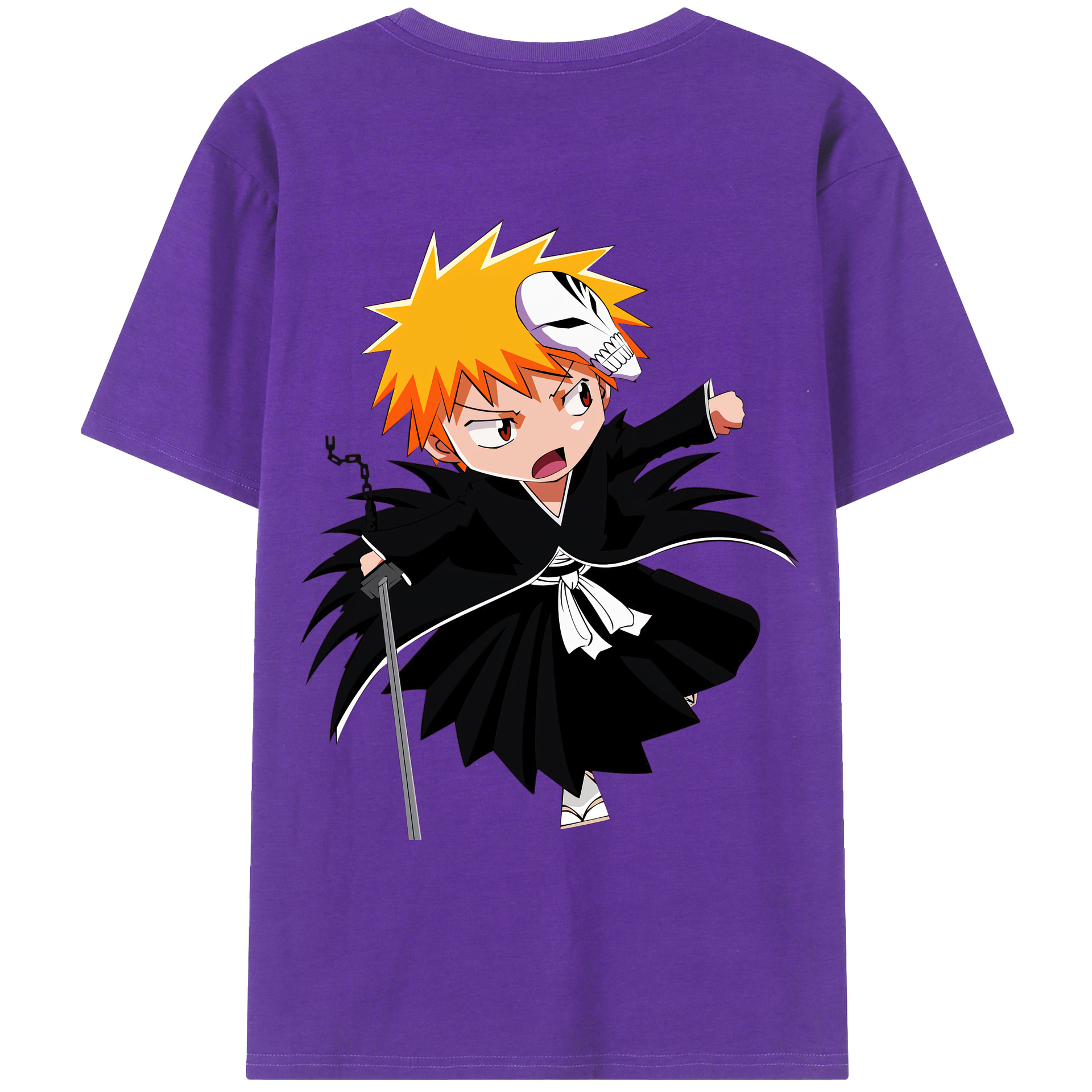 （画像用） ブリーチ 黒崎一護（くろさき いちご）BLEACH Kurosaki Ichigo 綿100％ メンズ半袖Tシャツ（バックプリント） 通気性