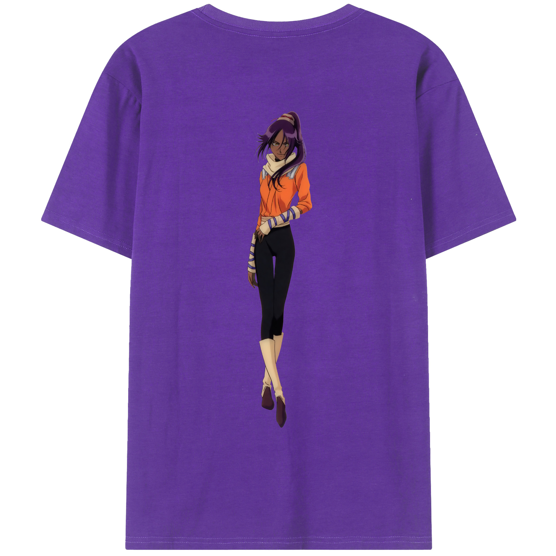 （画像用） ブリーチ 四楓院 夜一（しほういん よるいち） BLEACH Shihouin Yoruichi 綿100％ メンズ半袖Tシャツ（バックプリント） 通気性