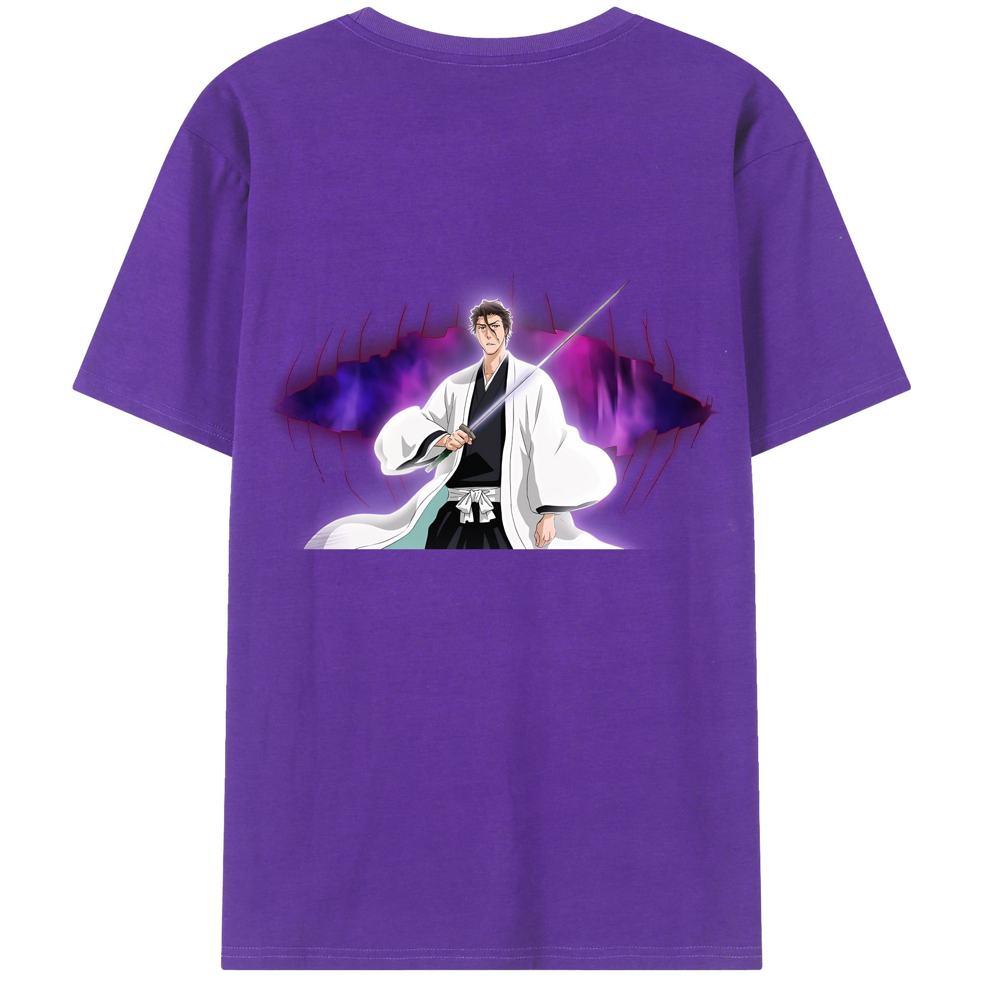（画像用） ブリーチ 藍染 惣右介（あいぜん そうすけ） BLEACH Aizen Sousuke 綿100％ メンズ半袖Tシャツ（バックプリント） 通気性