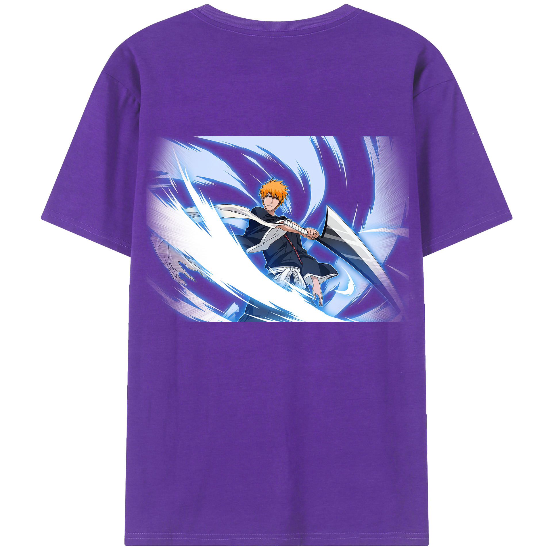 （画像用） ブリーチ 黒崎一護（くろさき いちご）BLEACH Kurosaki Ichigo 綿100％ メンズ半袖Tシャツ（バックプリント） 通気性