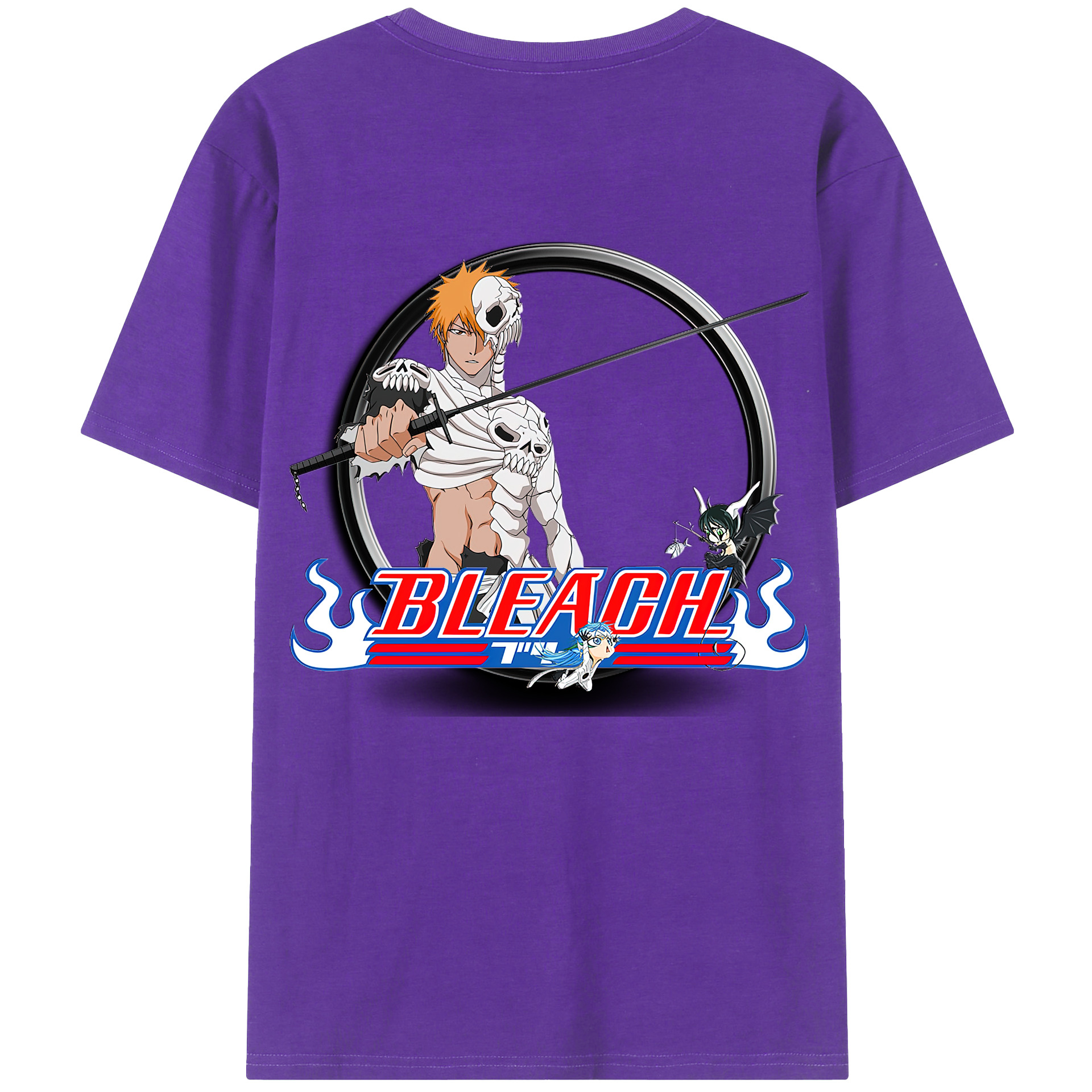 （画像用） ブリーチ 黒崎一護（くろさき いちご）BLEACH Kurosaki Ichigo 綿100％ メンズ半袖Tシャツ（バックプリント） 通気性