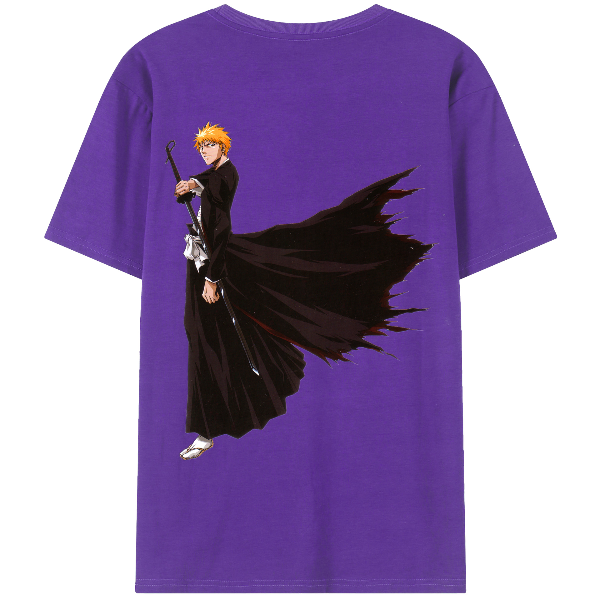 （画像用） ブリーチ 黒崎一護（くろさき いちご）BLEACH Kurosaki Ichigo 綿100％ メンズ半袖Tシャツ（バックプリント） 通気性