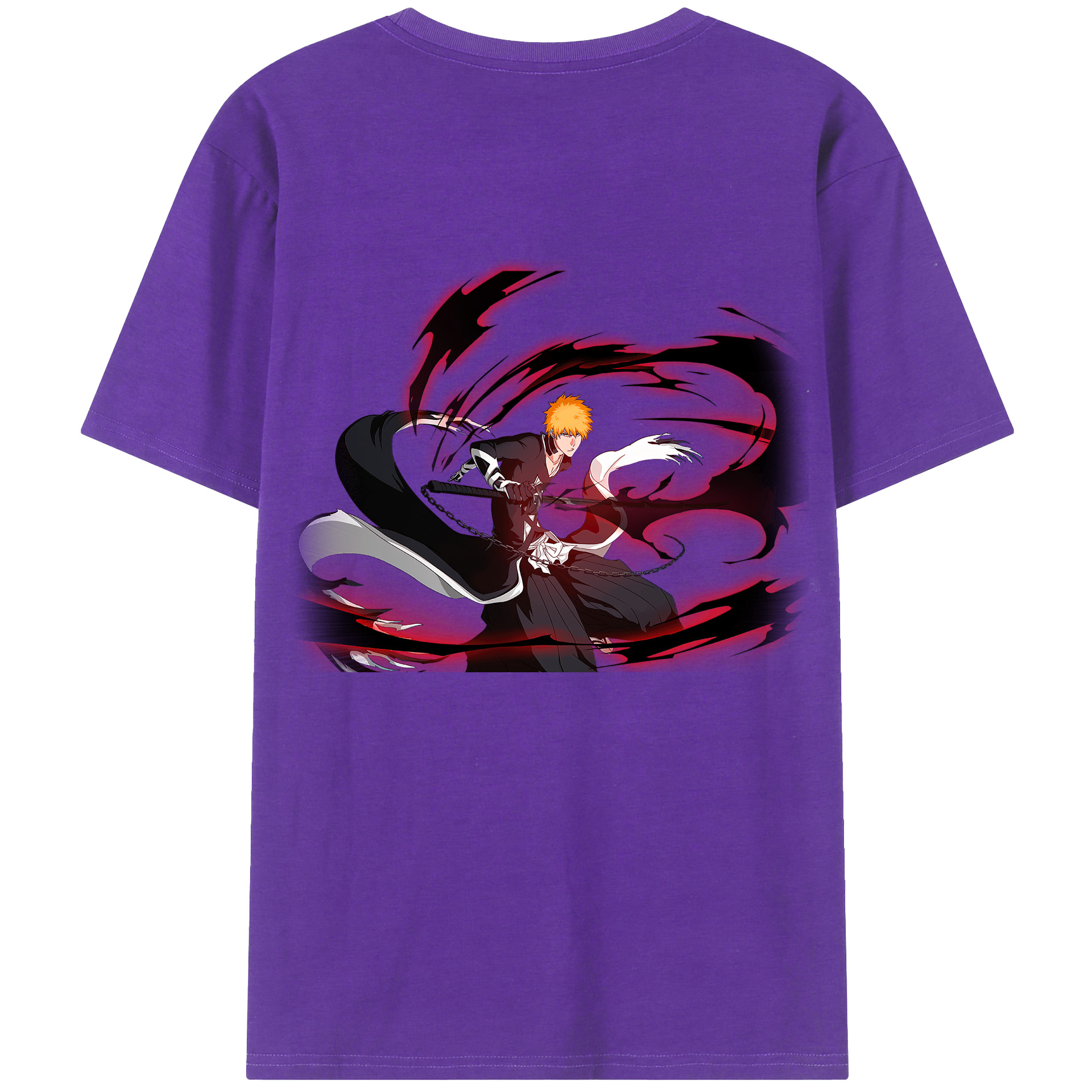 （画像用） ブリーチ 黒崎一護（くろさき いちご）BLEACH Kurosaki Ichigo 綿100％ メンズ半袖Tシャツ（バックプリント） 通気性