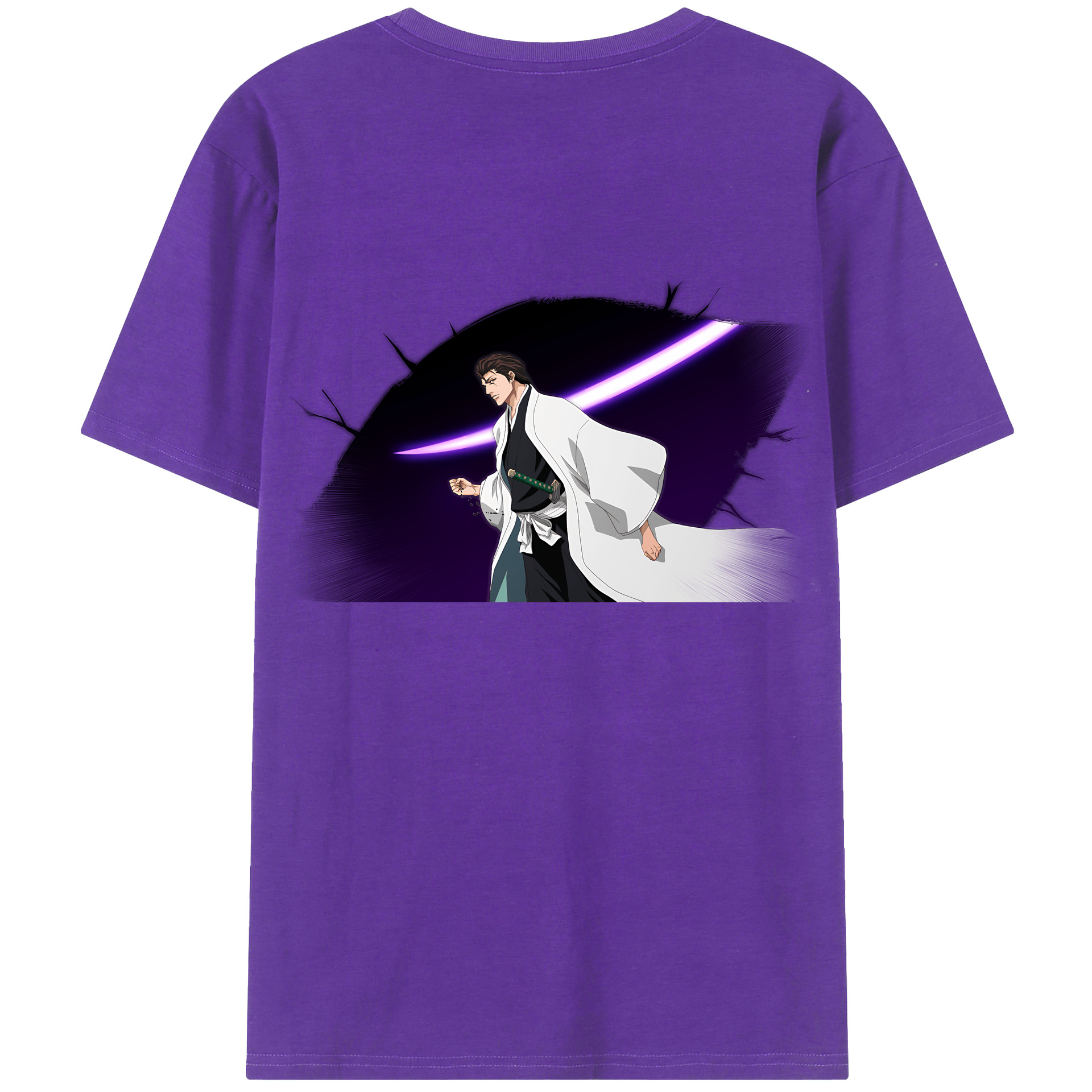（画像用） ブリーチ 藍染 惣右介（あいぜん そうすけ） BLEACH Aizen Sousuke 綿100％ メンズ半袖Tシャツ（バックプリント） 通気性