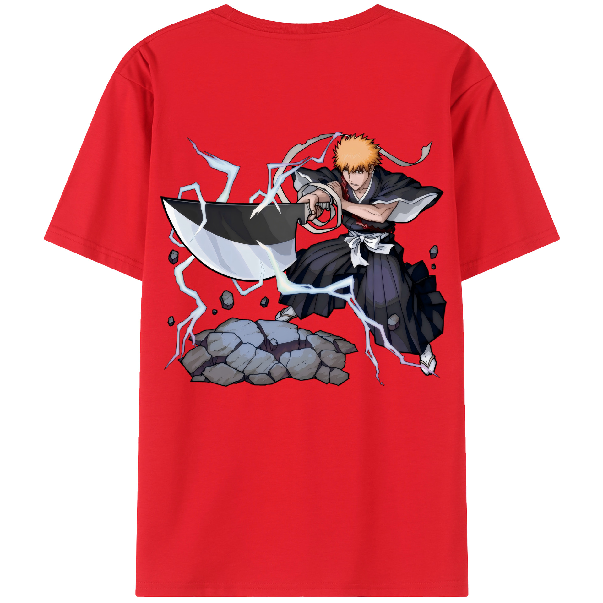 （画像用） ブリーチ 黒崎一護（くろさき いちご）BLEACH Kurosaki Ichigo 綿100％ メンズ半袖Tシャツ（バックプリント） 通気性