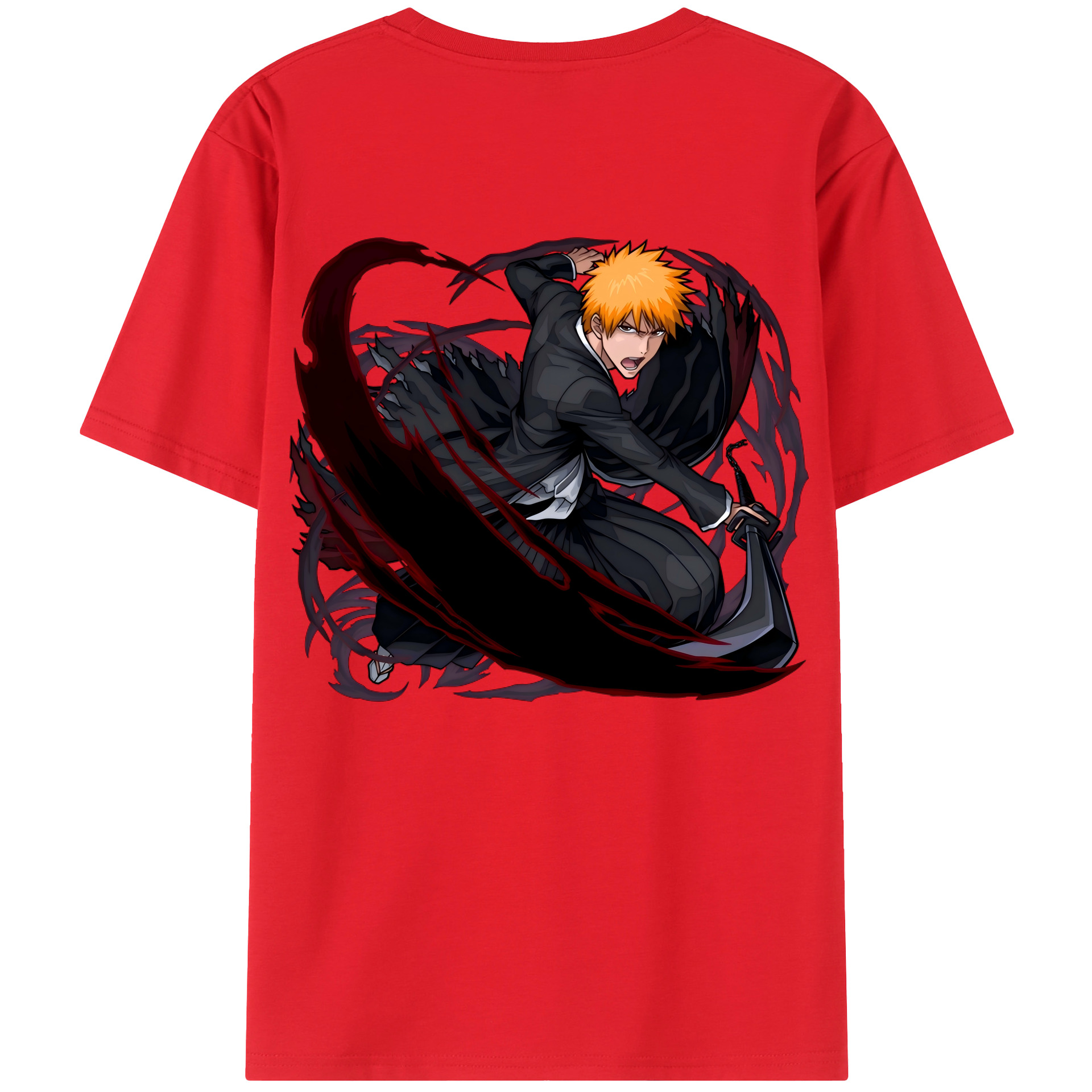 （画像用） ブリーチ 黒崎一護（くろさき いちご）BLEACH Kurosaki Ichigo 綿100％ メンズ半袖Tシャツ（バックプリント） 通気性