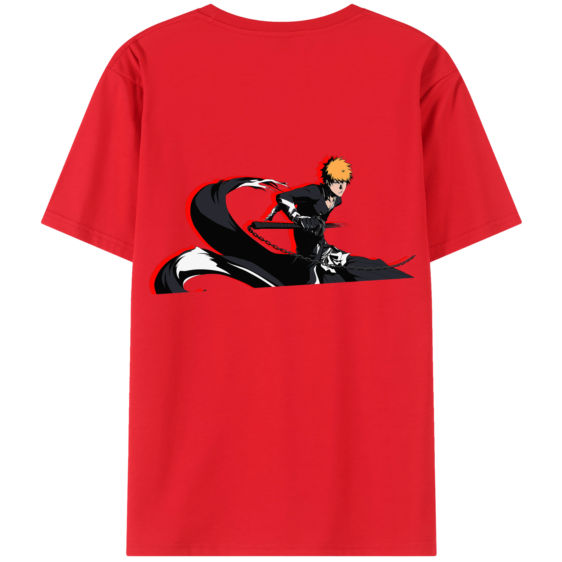 （画像用） ブリーチ 黒崎一護（くろさき いちご）BLEACH Kurosaki Ichigo 綿100％ メンズ半袖Tシャツ（バックプリント） 通気性