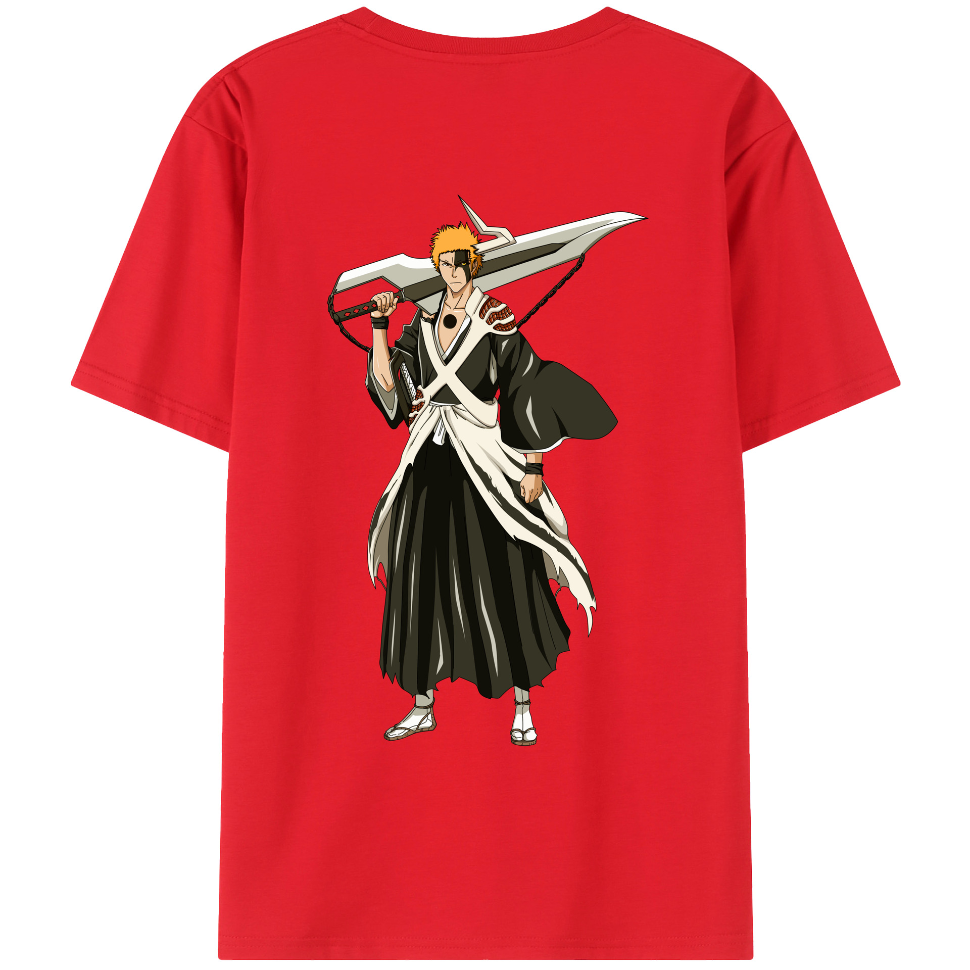 （画像用） ブリーチ 黒崎一護（くろさき いちご）BLEACH Kurosaki Ichigo 綿100％ メンズ半袖Tシャツ（バックプリント） 通気性