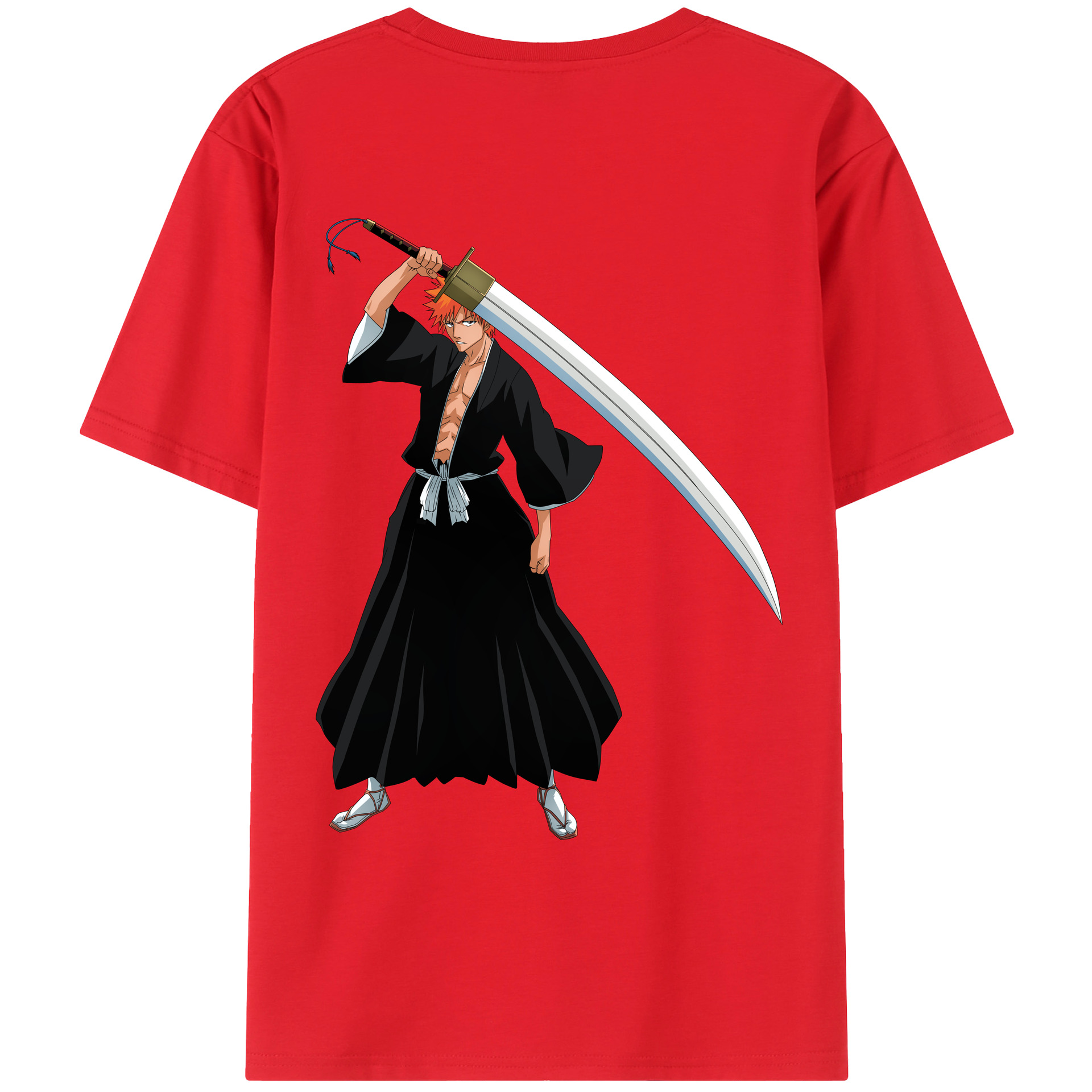 （画像用） ブリーチ 黒崎一護（くろさき いちご）BLEACH Kurosaki Ichigo 綿100％ メンズ半袖Tシャツ（バックプリント） 通気性