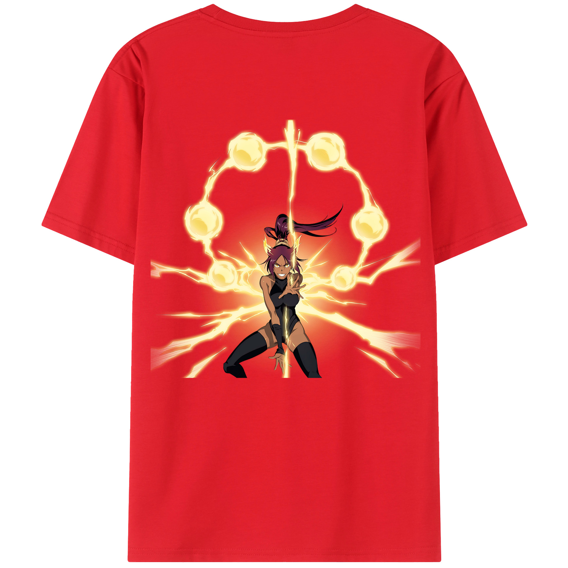 （画像用） ブリーチ 四楓院 夜一（しほういん よるいち） BLEACH Shihouin Yoruichi 綿100％ メンズ半袖Tシャツ（バックプリント） 通気性