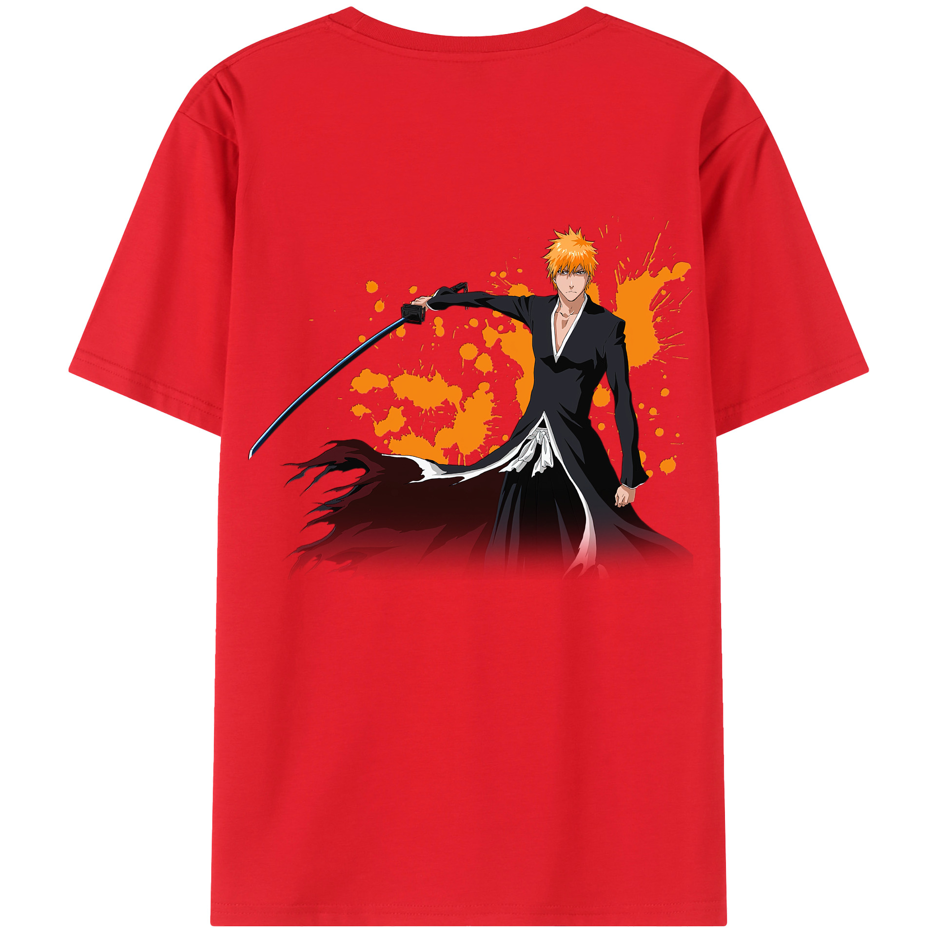（画像用） ブリーチ 黒崎一護（くろさき いちご）BLEACH Kurosaki Ichigo 綿100％ メンズ半袖Tシャツ（バックプリント） 通気性