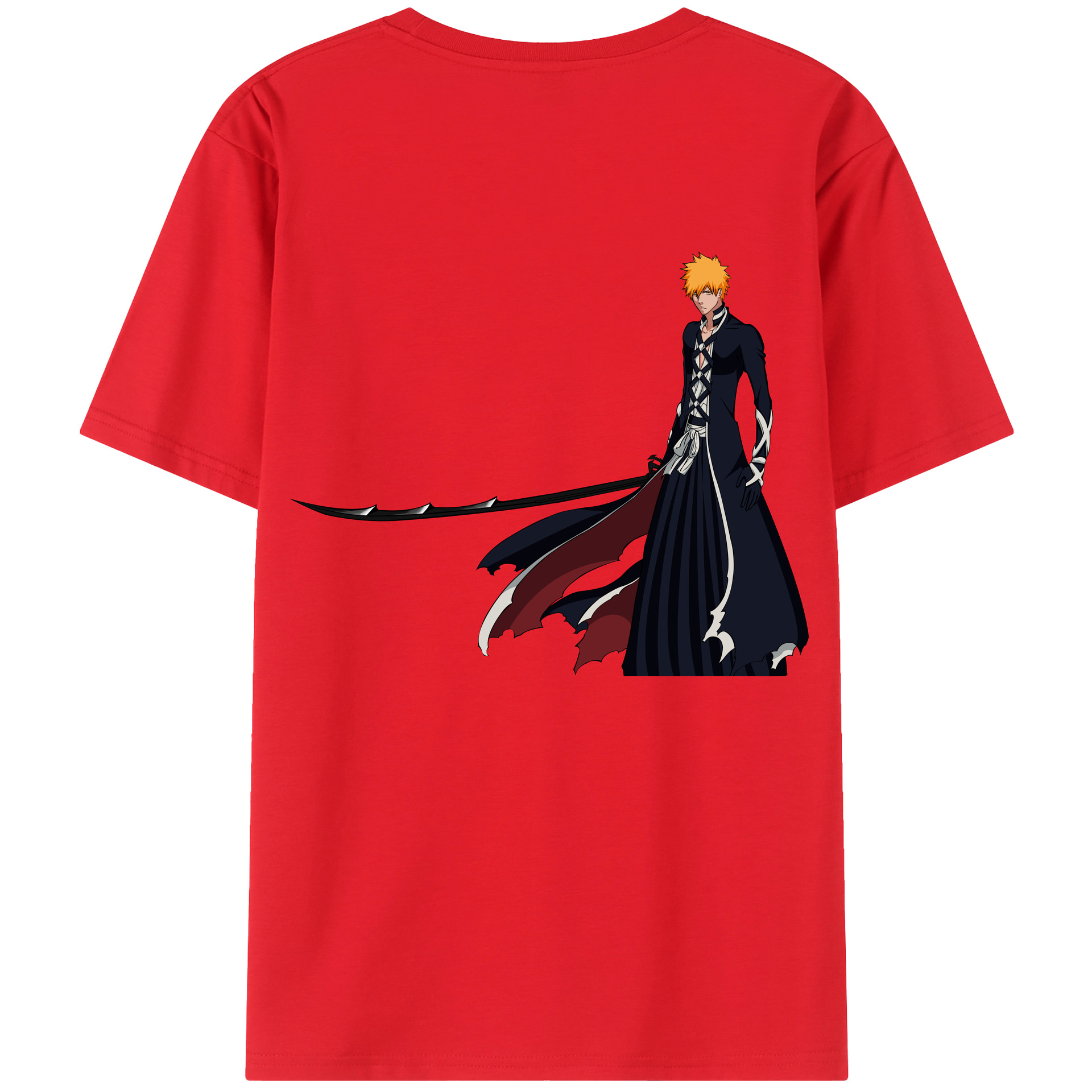 （画像用） ブリーチ 黒崎一護（くろさき いちご）BLEACH Kurosaki Ichigo 綿100％ メンズ半袖Tシャツ（バックプリント） 通気性