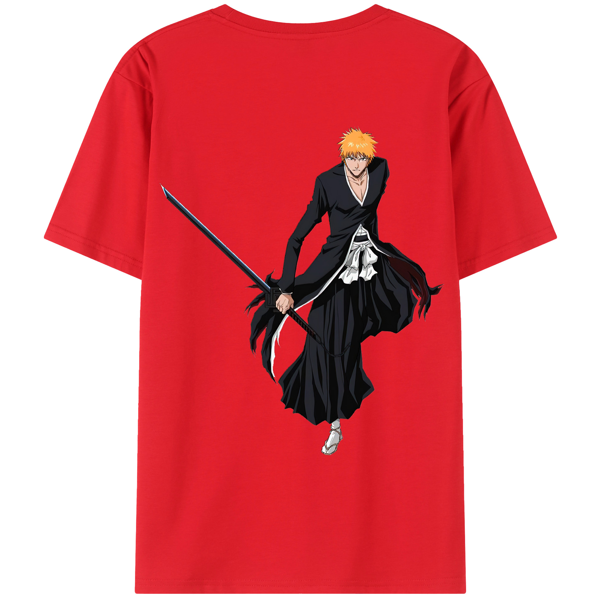 （画像用） ブリーチ 黒崎一護（くろさき いちご）BLEACH Kurosaki Ichigo 綿100％ メンズ半袖Tシャツ（バックプリント） 通気性