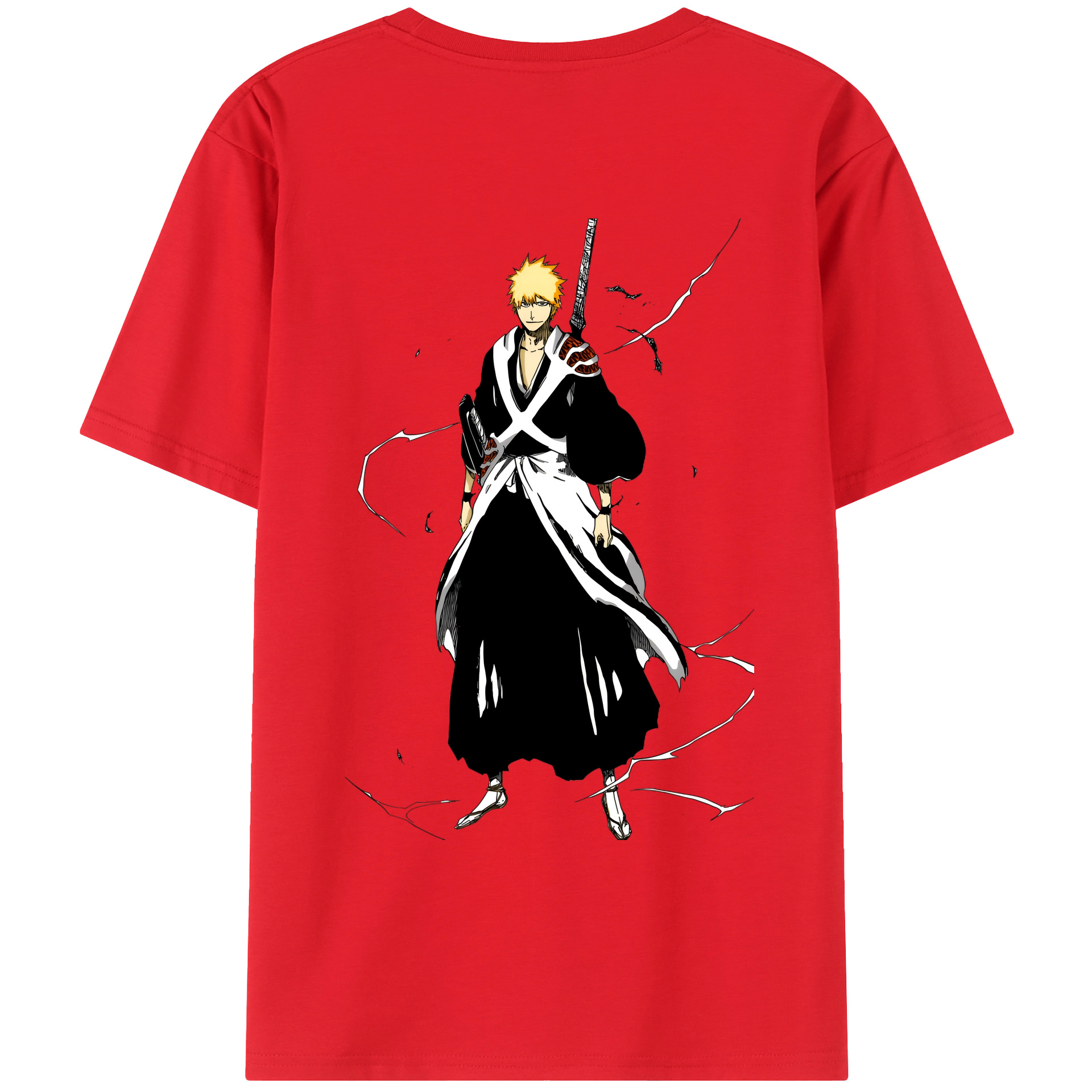 （画像用） ブリーチ 黒崎一護（くろさき いちご）BLEACH Kurosaki Ichigo 綿100％ メンズ半袖Tシャツ（バックプリント） 通気性