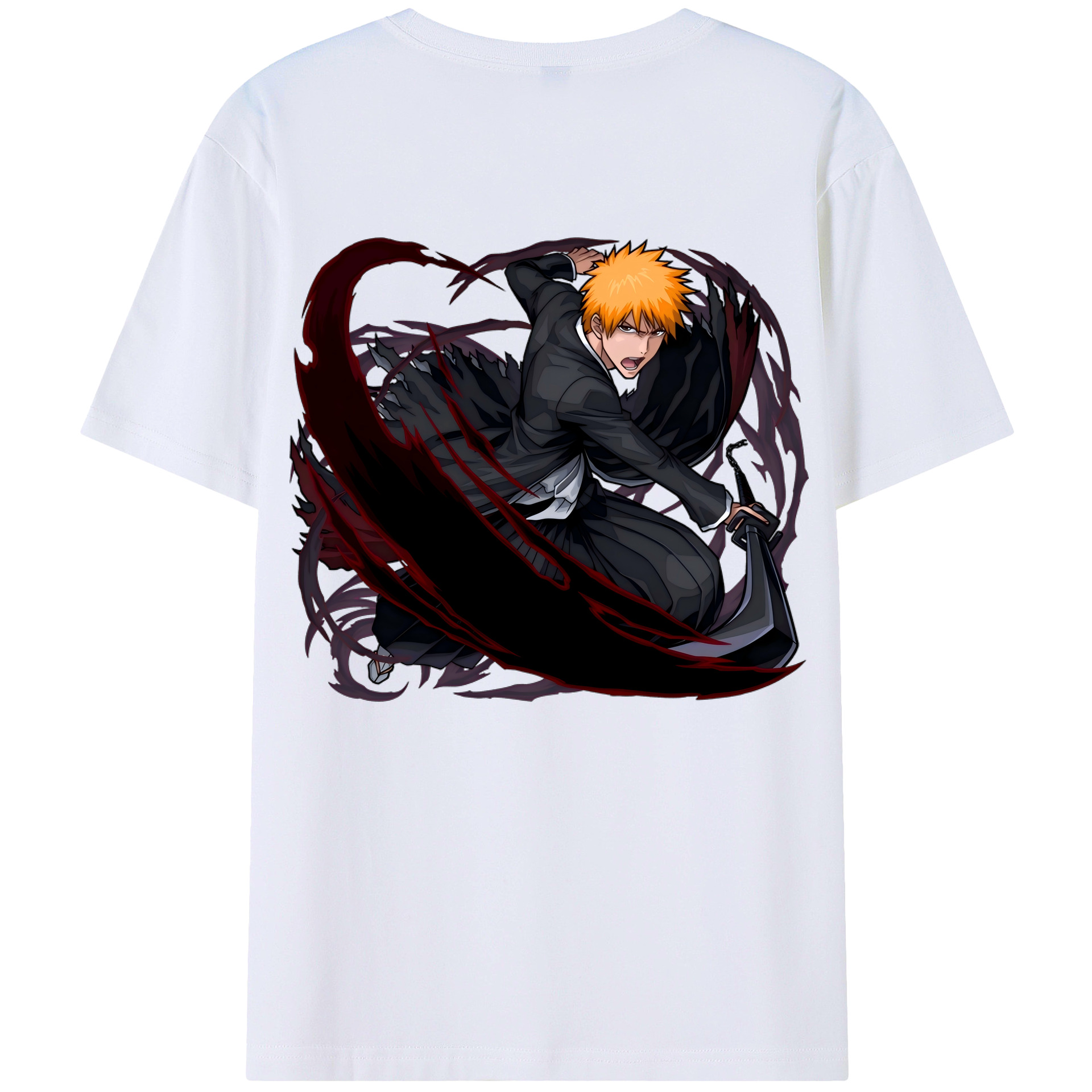 （画像用） ブリーチ 黒崎一護（くろさき いちご）BLEACH Kurosaki Ichigo 綿100％ メンズ半袖Tシャツ（バックプリント） 通気性