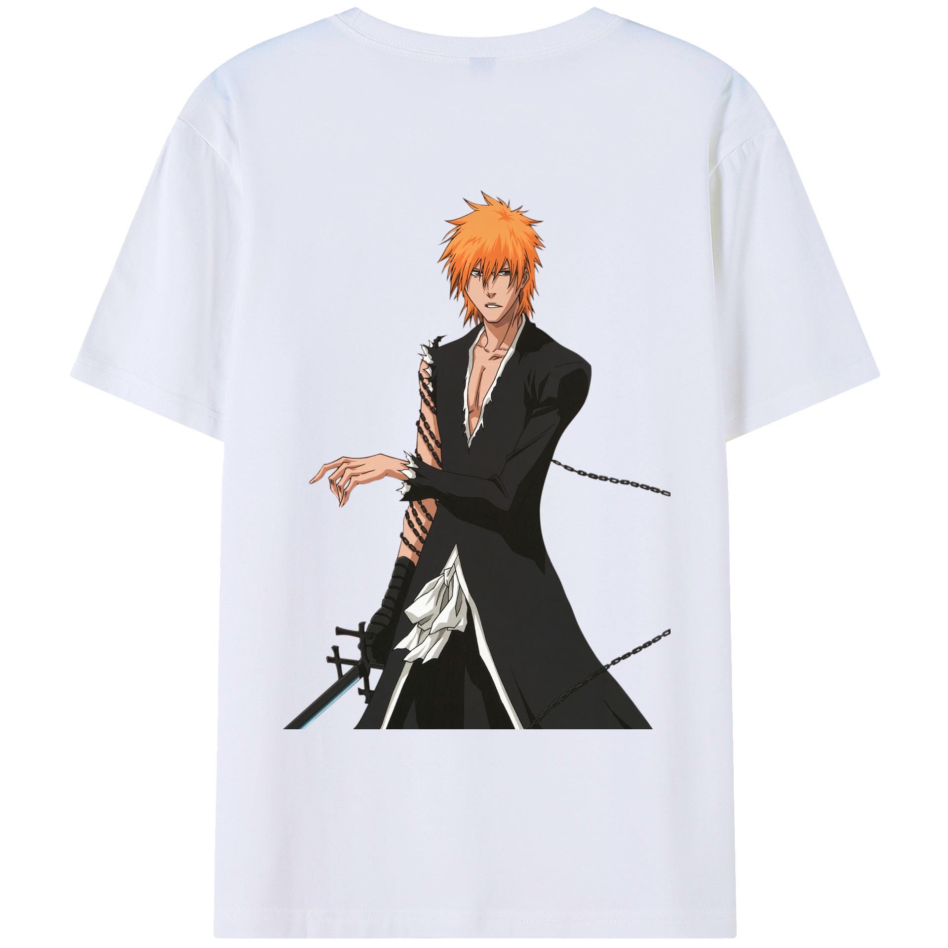 （画像用） ブリーチ 黒崎一護（くろさき いちご）BLEACH Kurosaki Ichigo 綿100％ メンズ半袖Tシャツ（バックプリント） 通気性