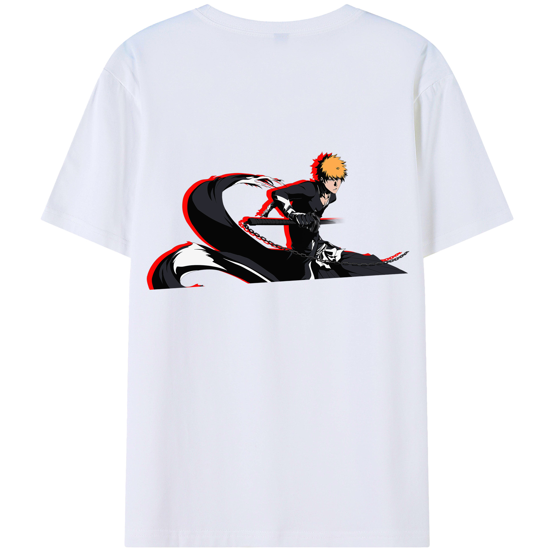 （画像用） ブリーチ 黒崎一護（くろさき いちご）BLEACH Kurosaki Ichigo 綿100％ メンズ半袖Tシャツ（バックプリント） 通気性